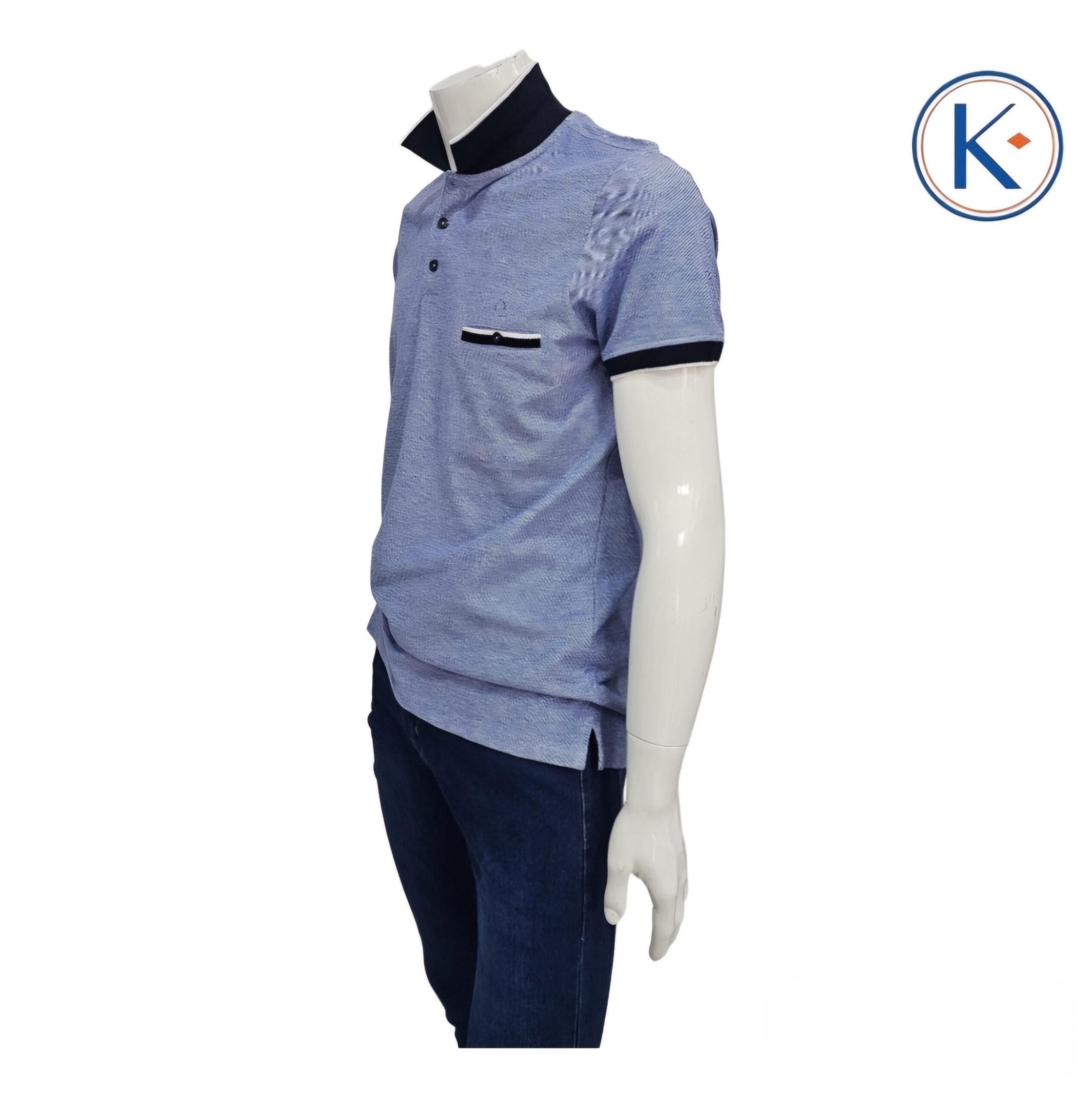 Polo jaspeado azul con bolsillo en manga corta para hombre