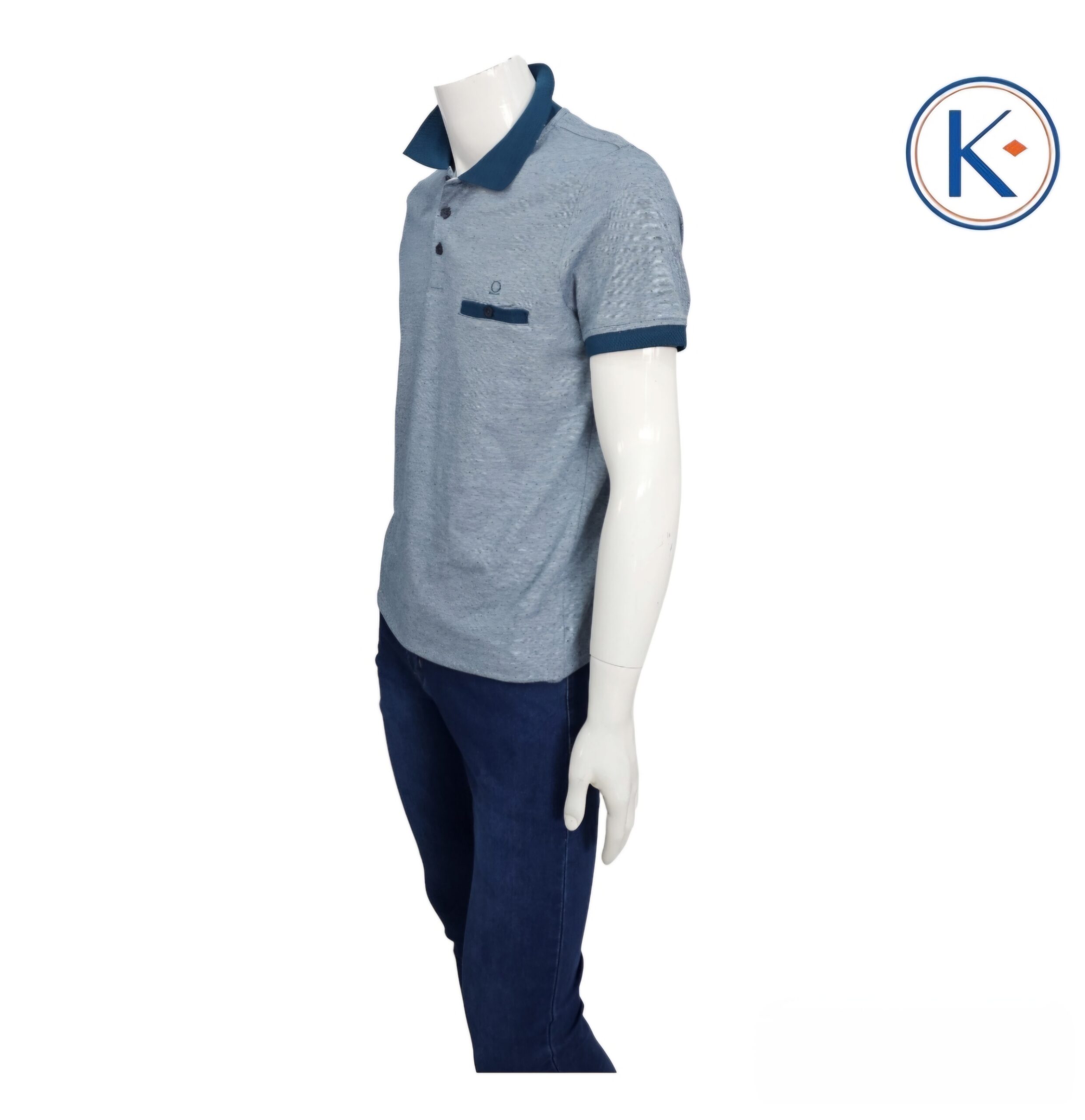 Polo jaspeado verde con bolsillo en manga corta para hombre