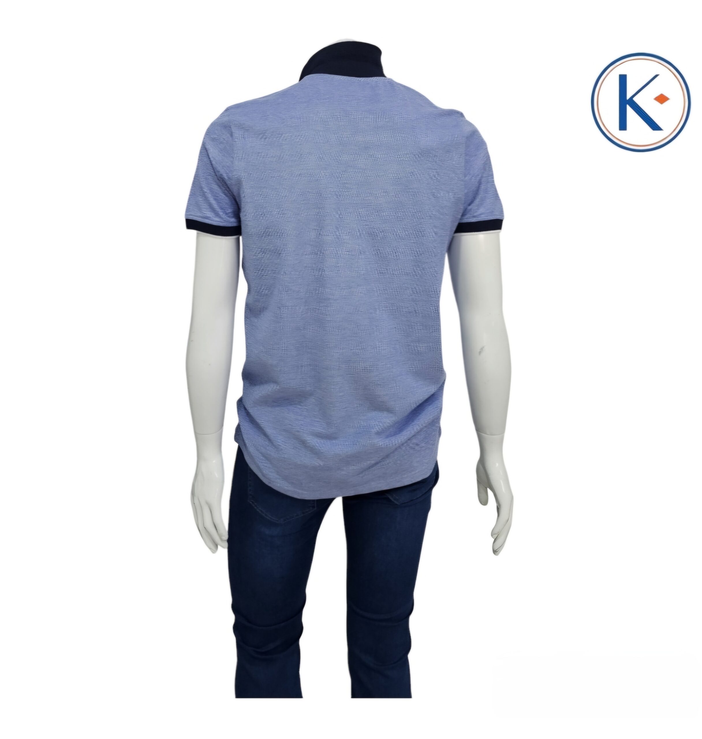 Polo jaspeado azul con bolsillo en manga corta para  hombre