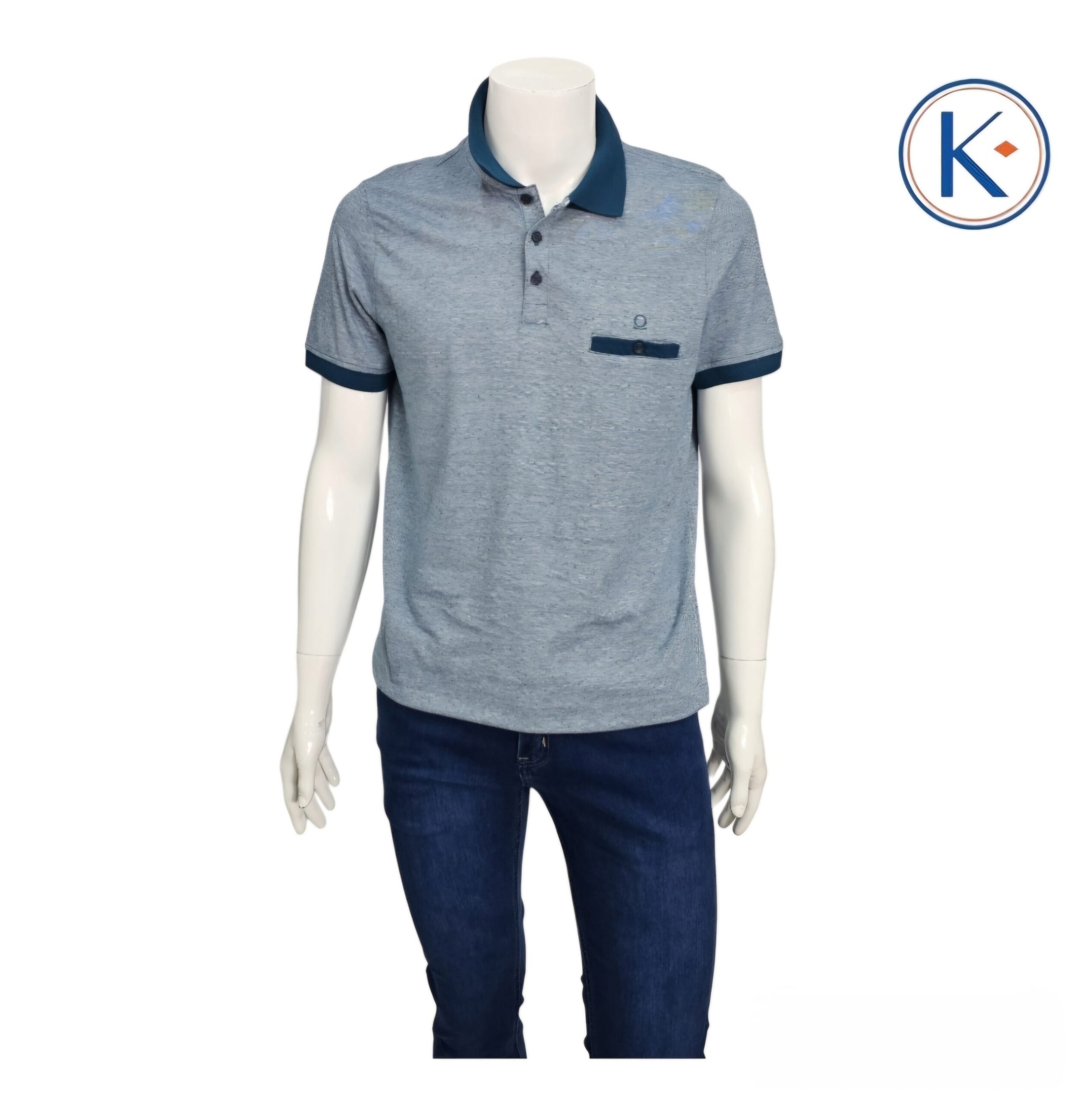 Polo jaspeado verde con bolsillo en manga corta para hombre