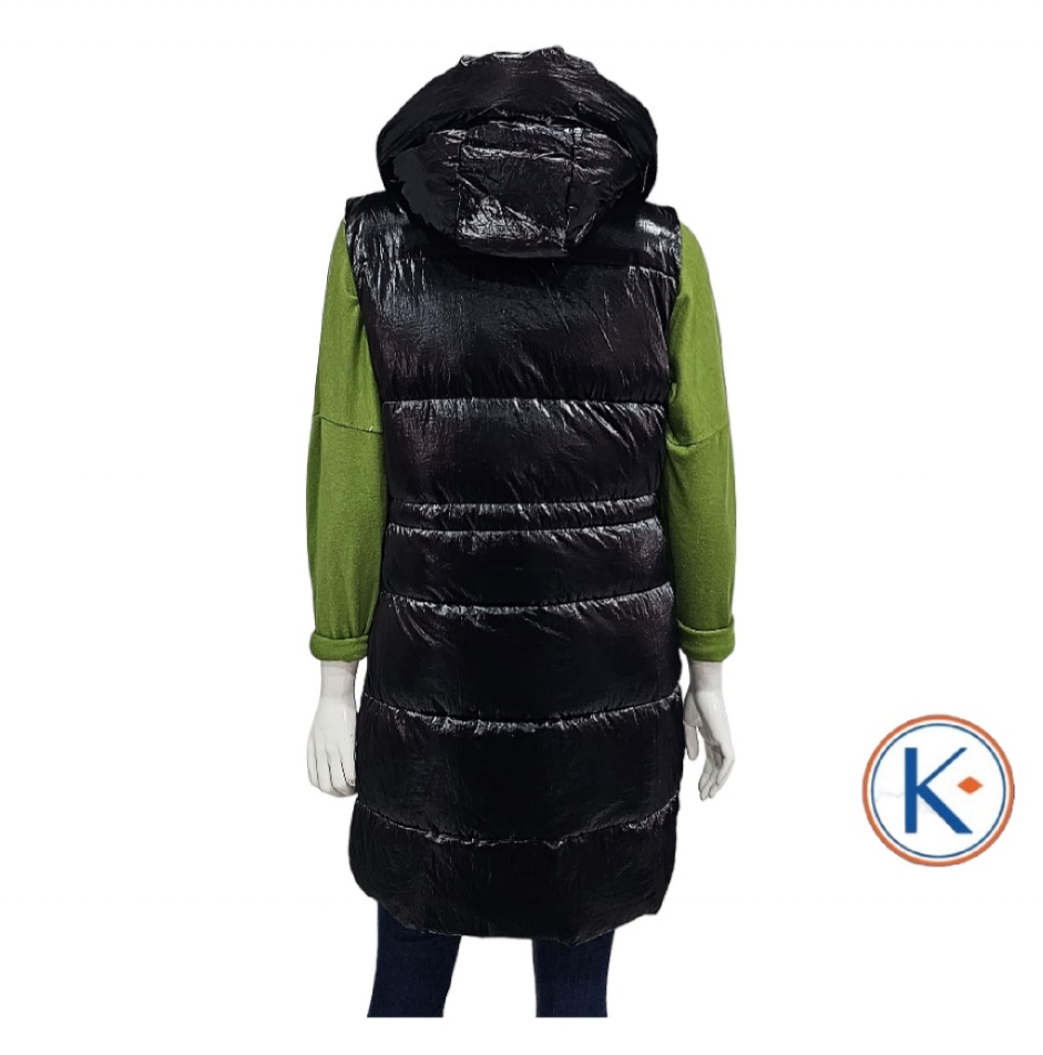 Chaleco acolchado brillo negro para mujer