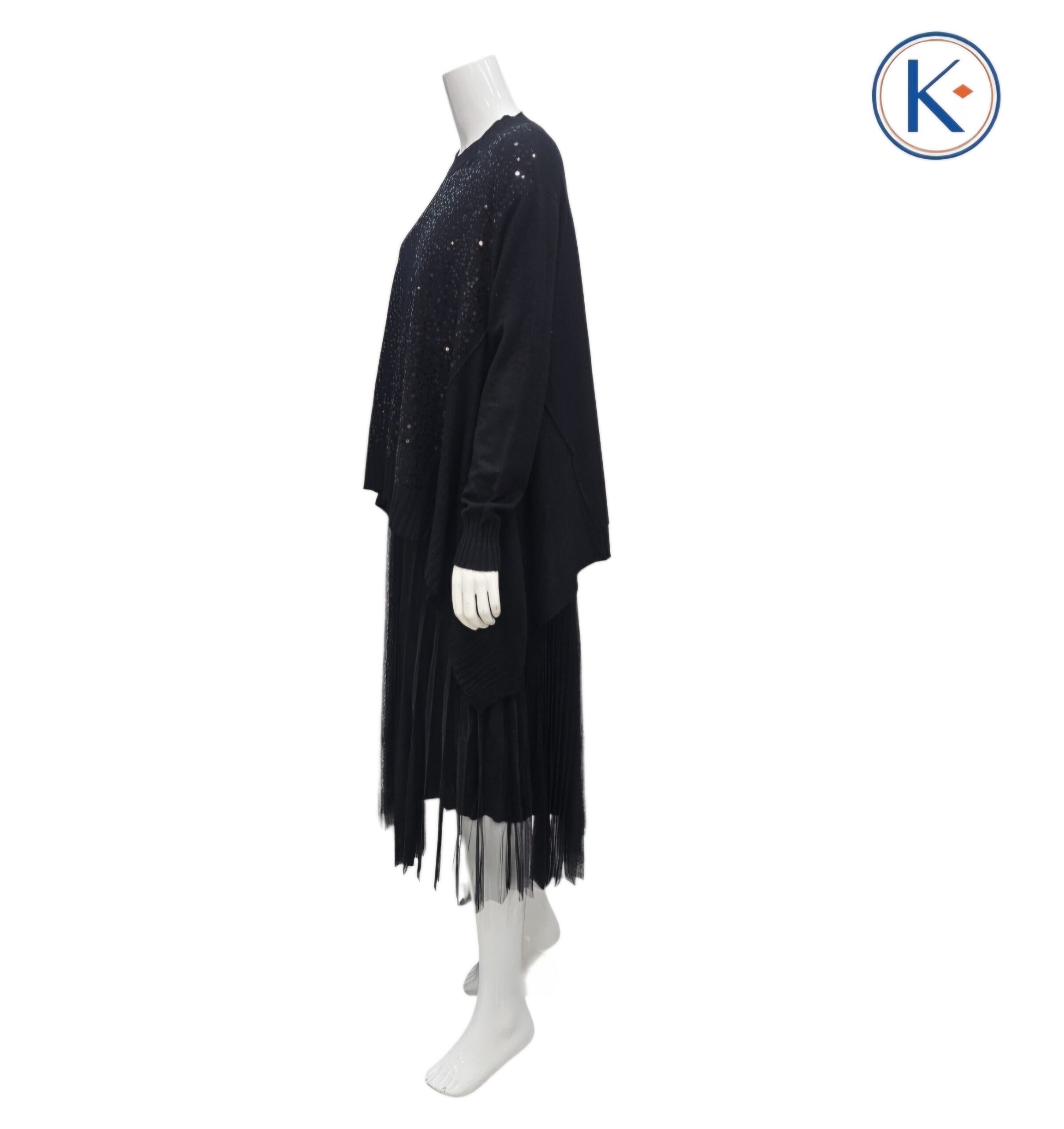Vestido  con Tul Tableado y Lentejuelas