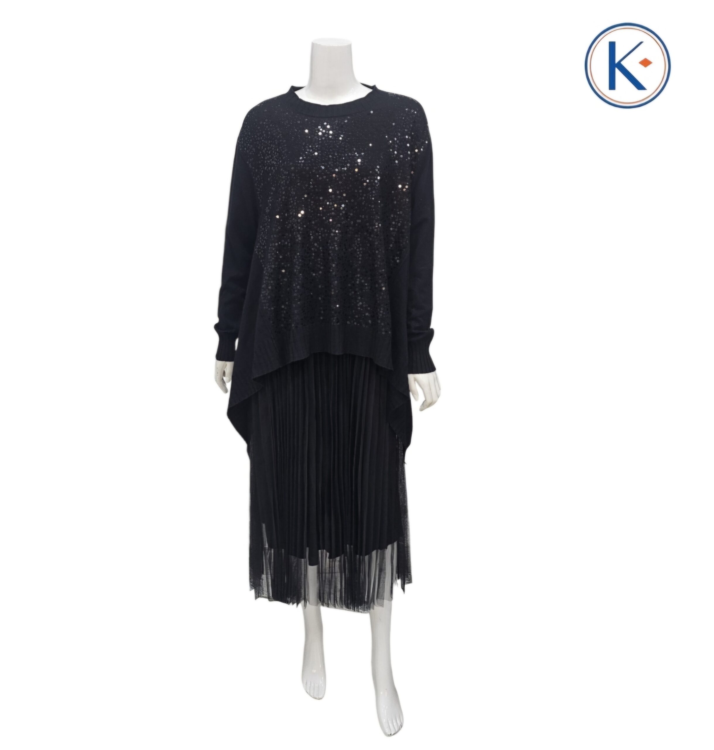 Vestido  con Tul Tableado y Lentejuelas