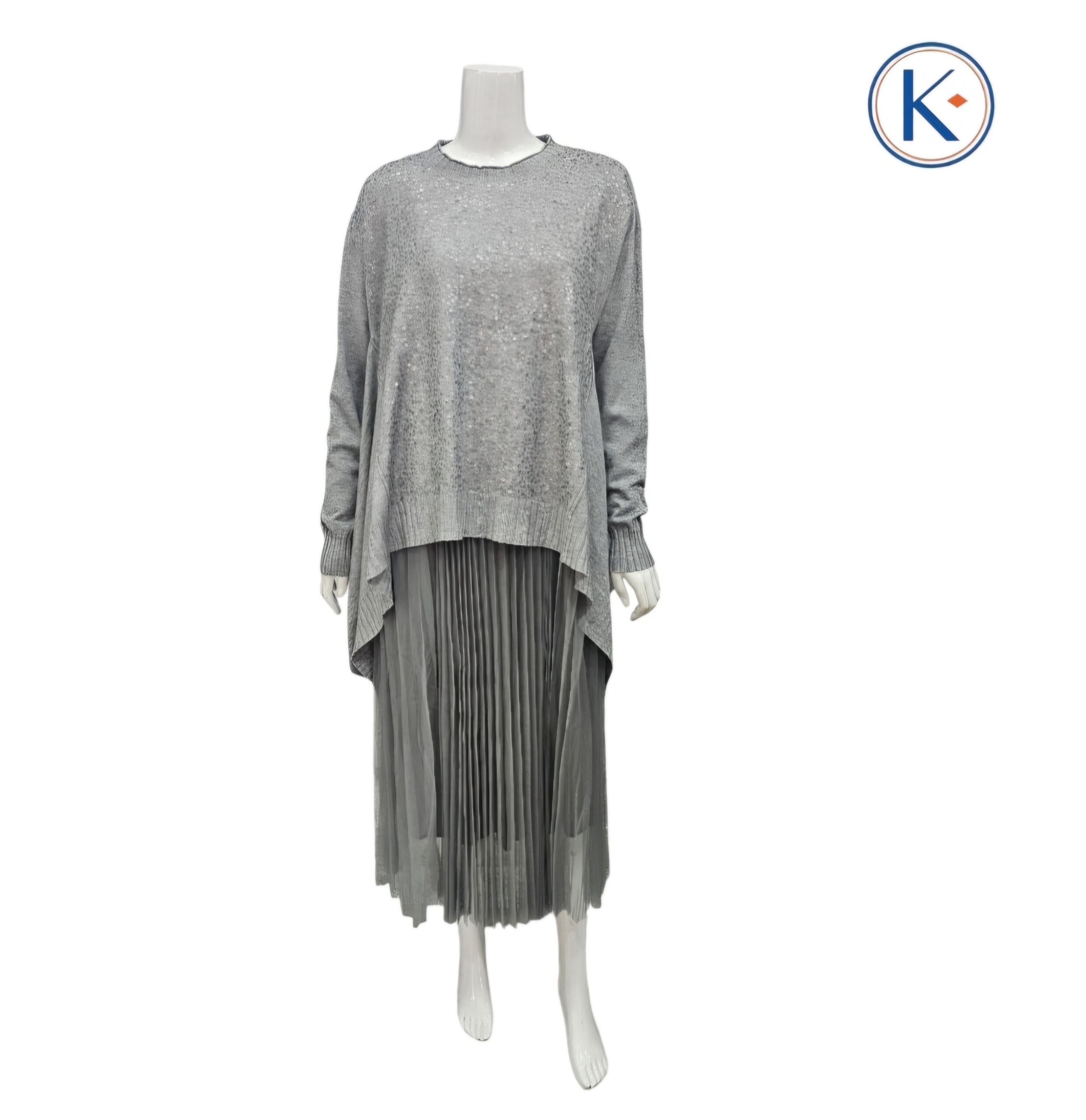 Vestido  con Tul Tableado y Lentejuelas