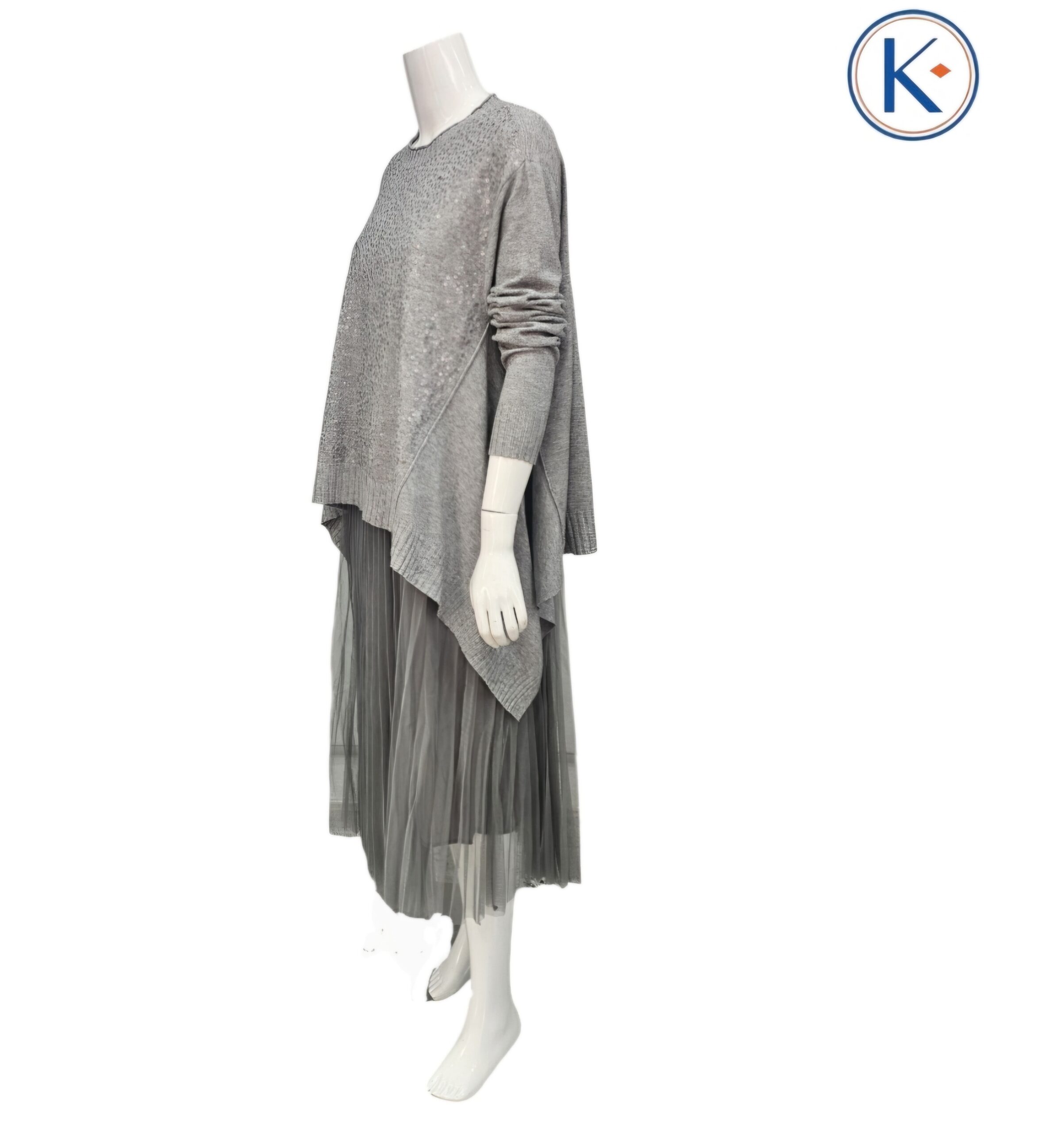 Vestido  con Tul Tableado y Lentejuelas