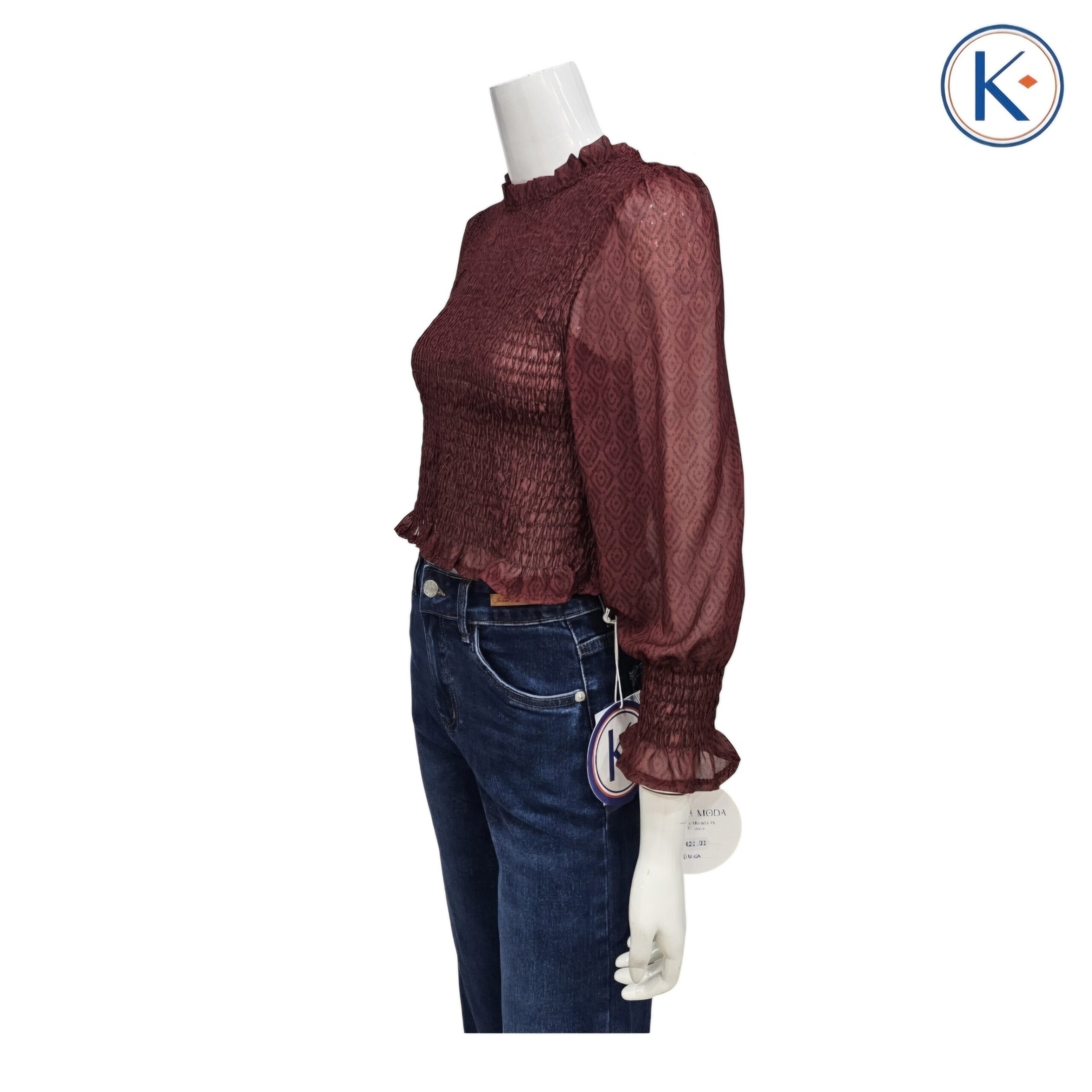 Camisa corta de gasa estilo nido de abeja