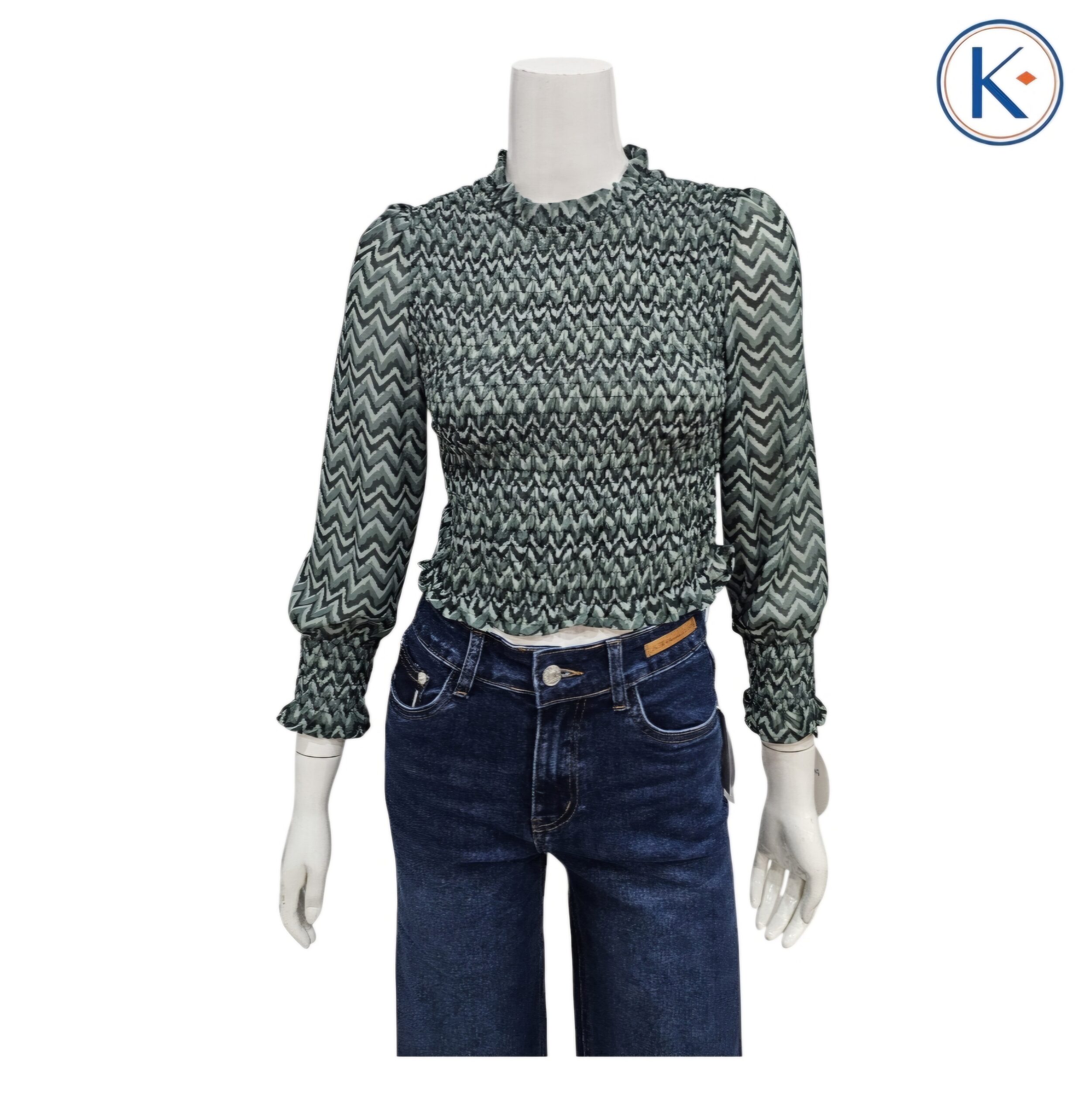 Camisa corta de gasa estilo nido de abeja