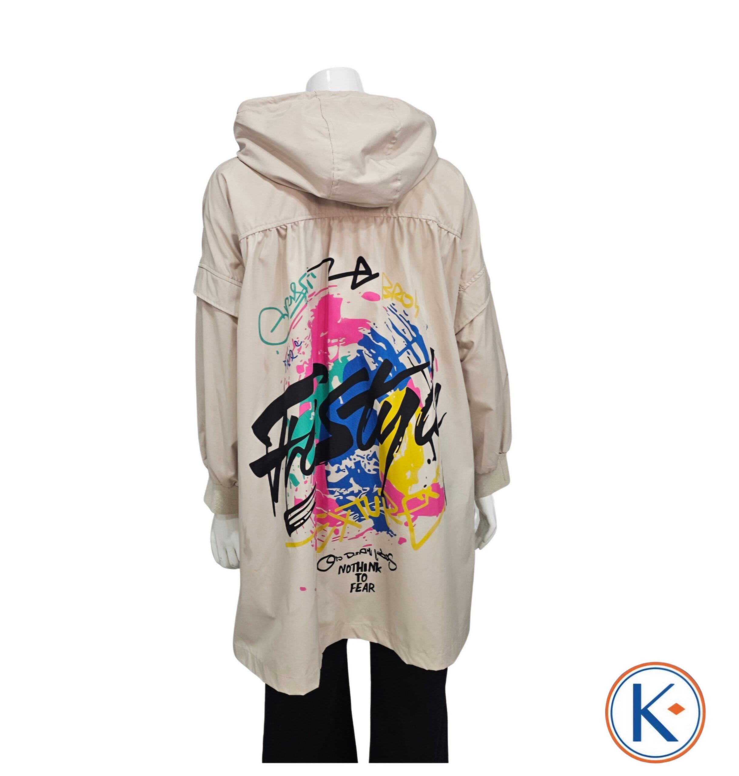 Chaqueta Larga de Mujer Urbana de Primavera con Capucha y Estampado