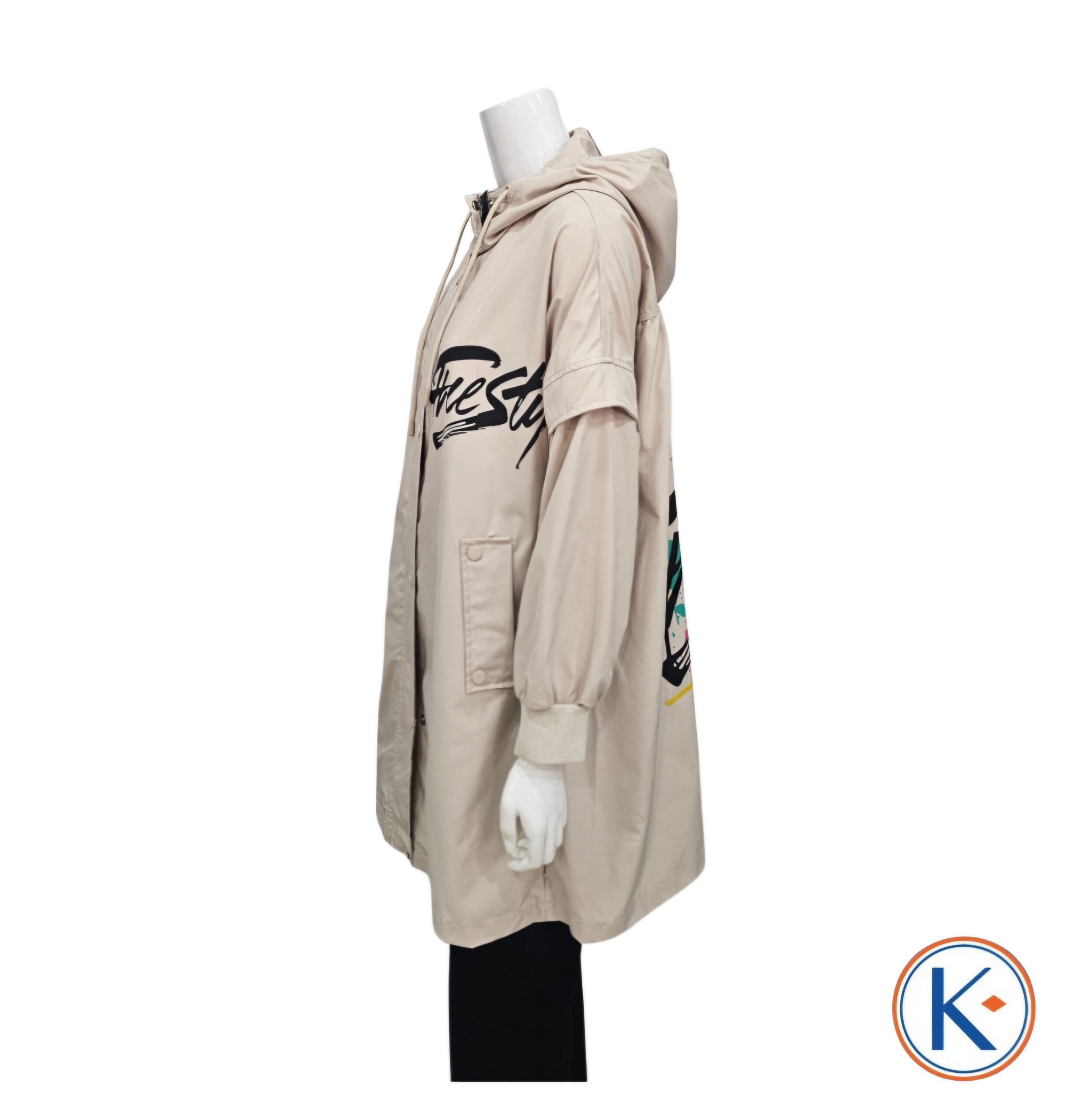 Chaqueta Larga de Mujer Urbana de Primavera con Capucha y Estampado
