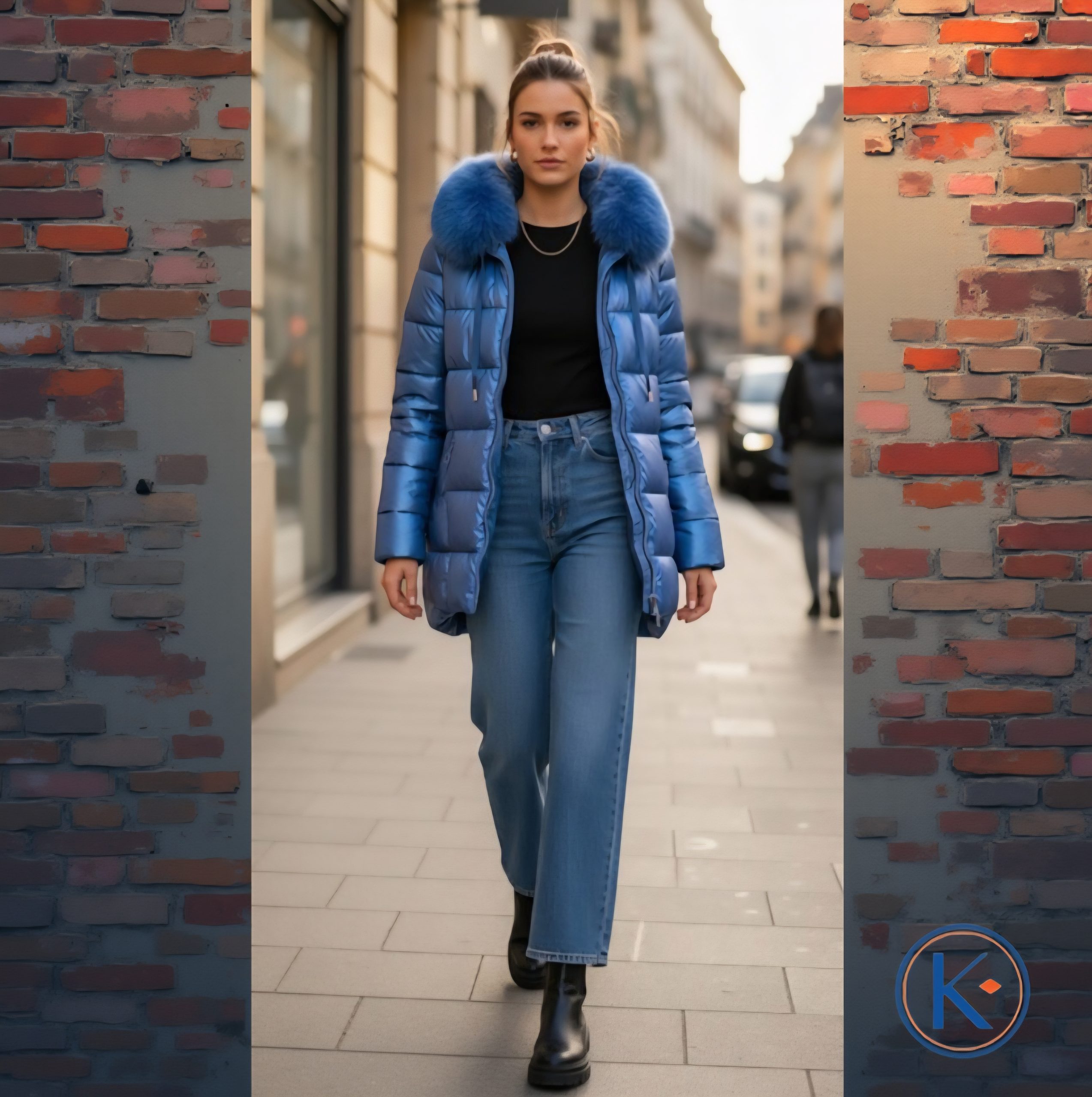Chaquetón acolchado mujer azul metalizado con capucha y pelo desmontable