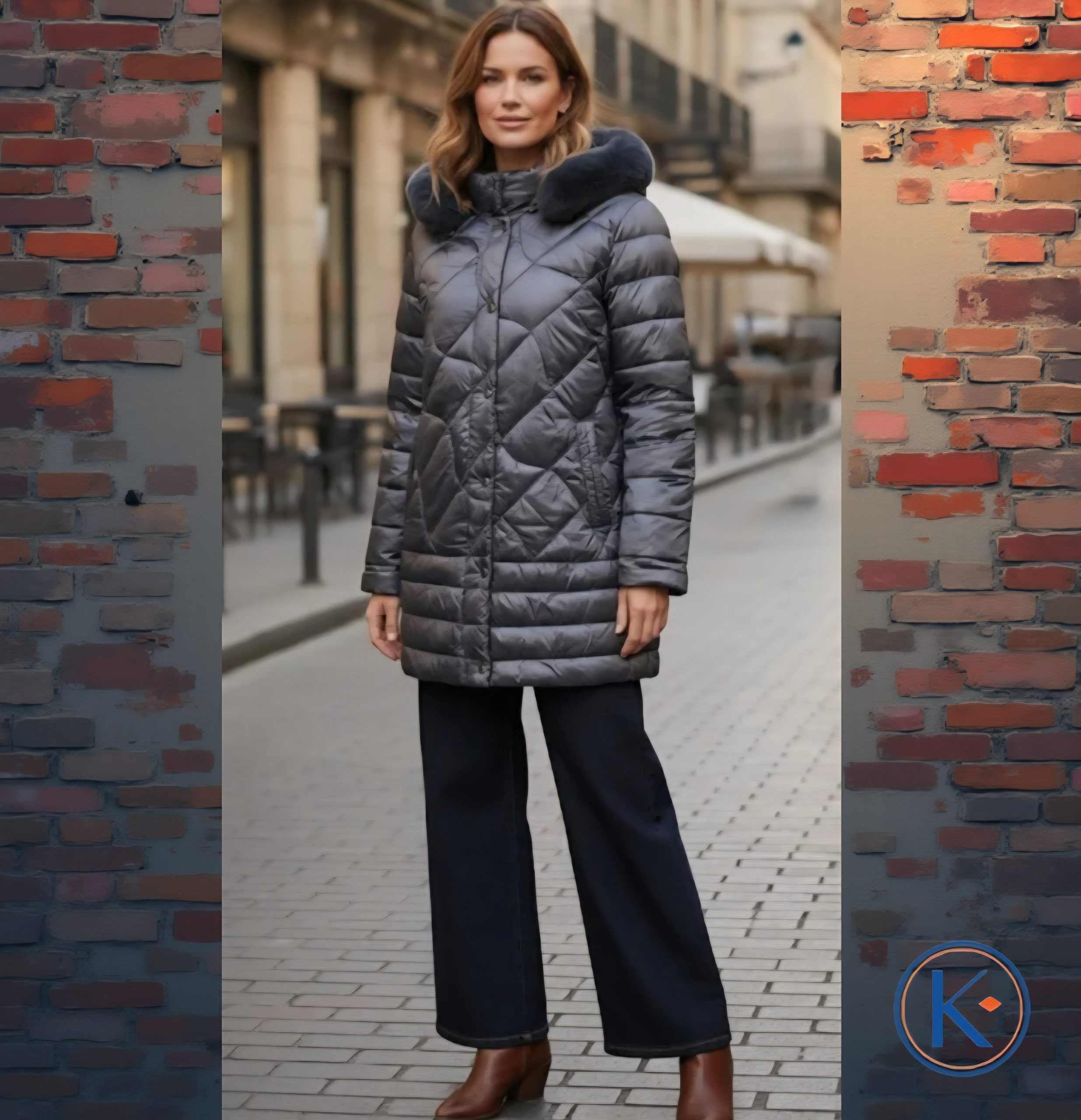 Chaquetón de nylon tallas grandes capucha desmontable azul metalizado