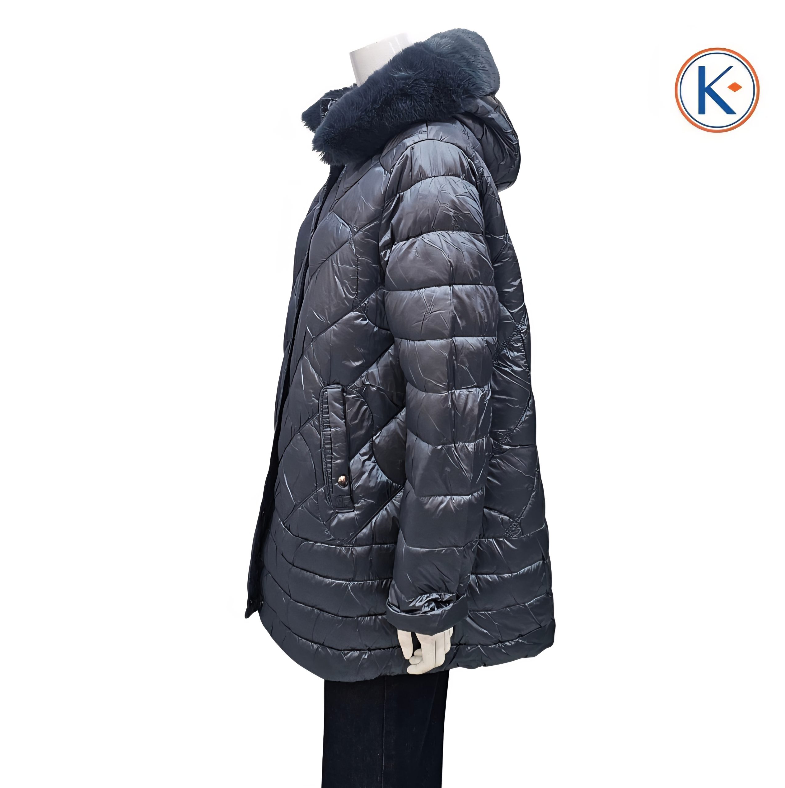 Chaquetón de nylon tallas grandes capucha desmontable azul metalizado