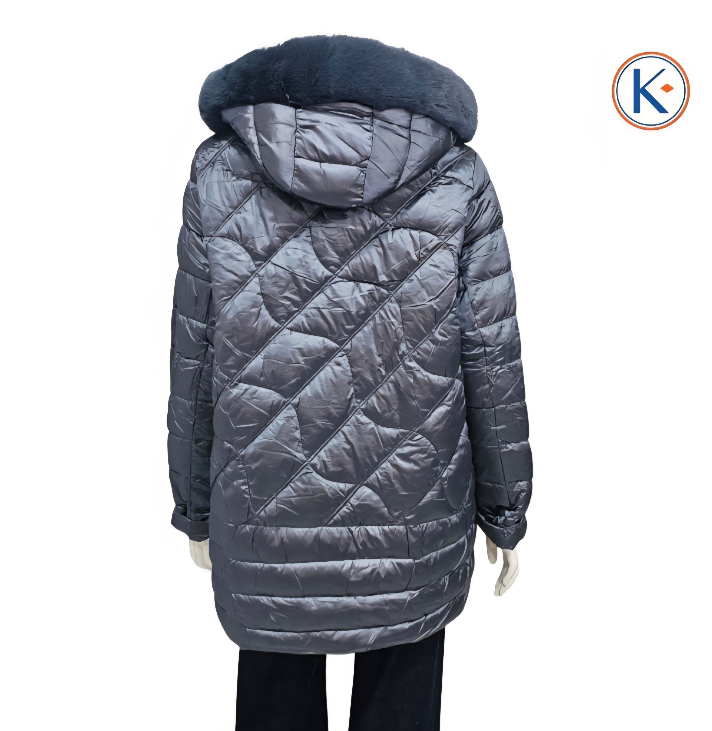 Chaquetón de nylon tallas grandes capucha desmontable azul metalizado