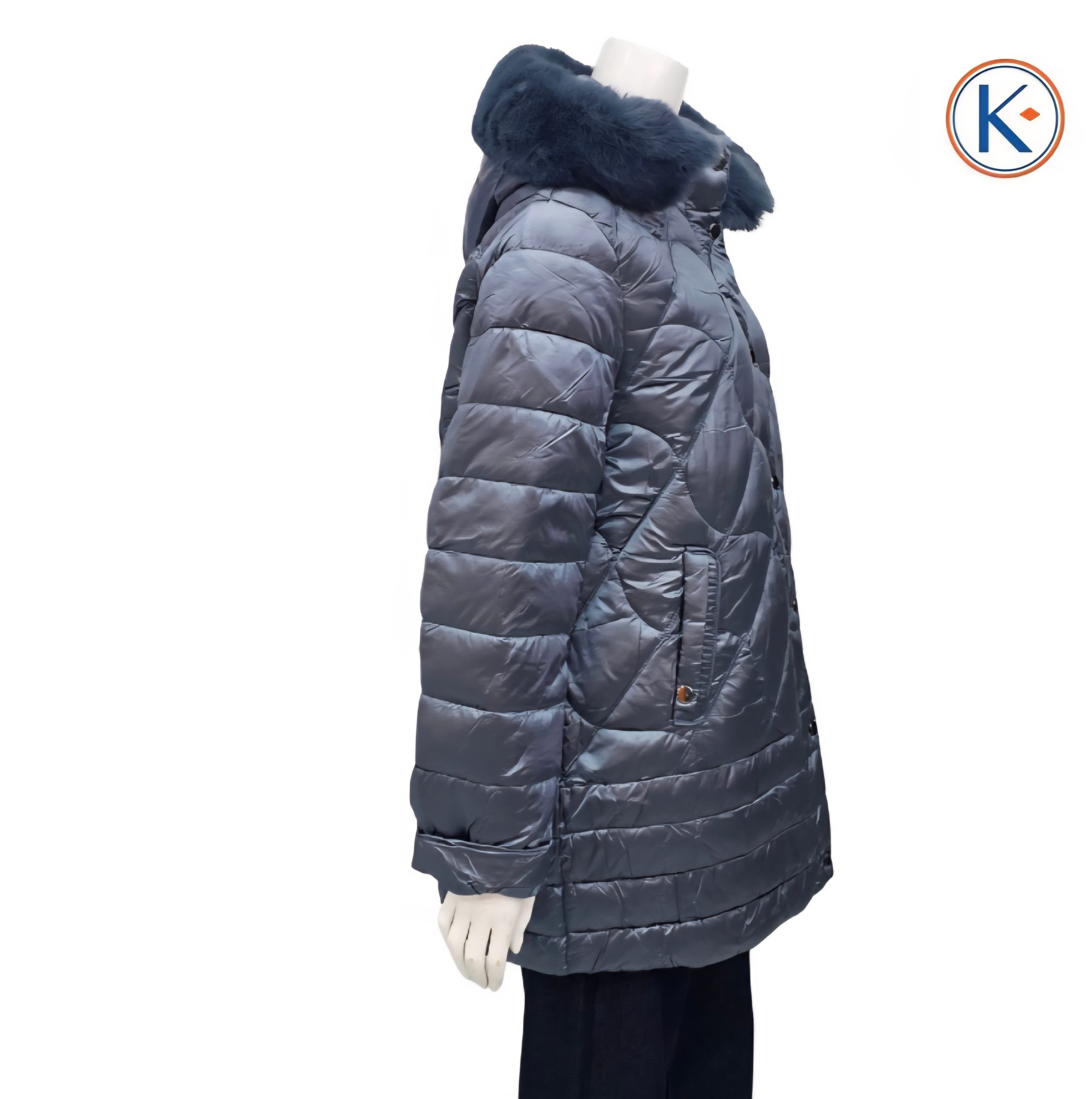 Chaquetón de nylon tallas grandes capucha desmontable azul metalizado