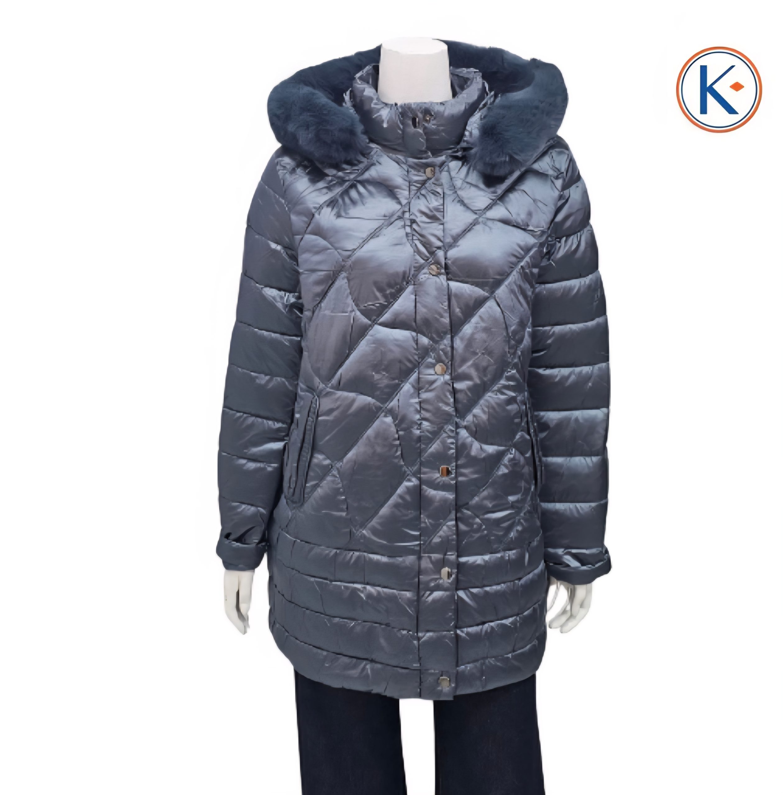 Chaquetón de nylon tallas grandes capucha desmontable azul metalizado