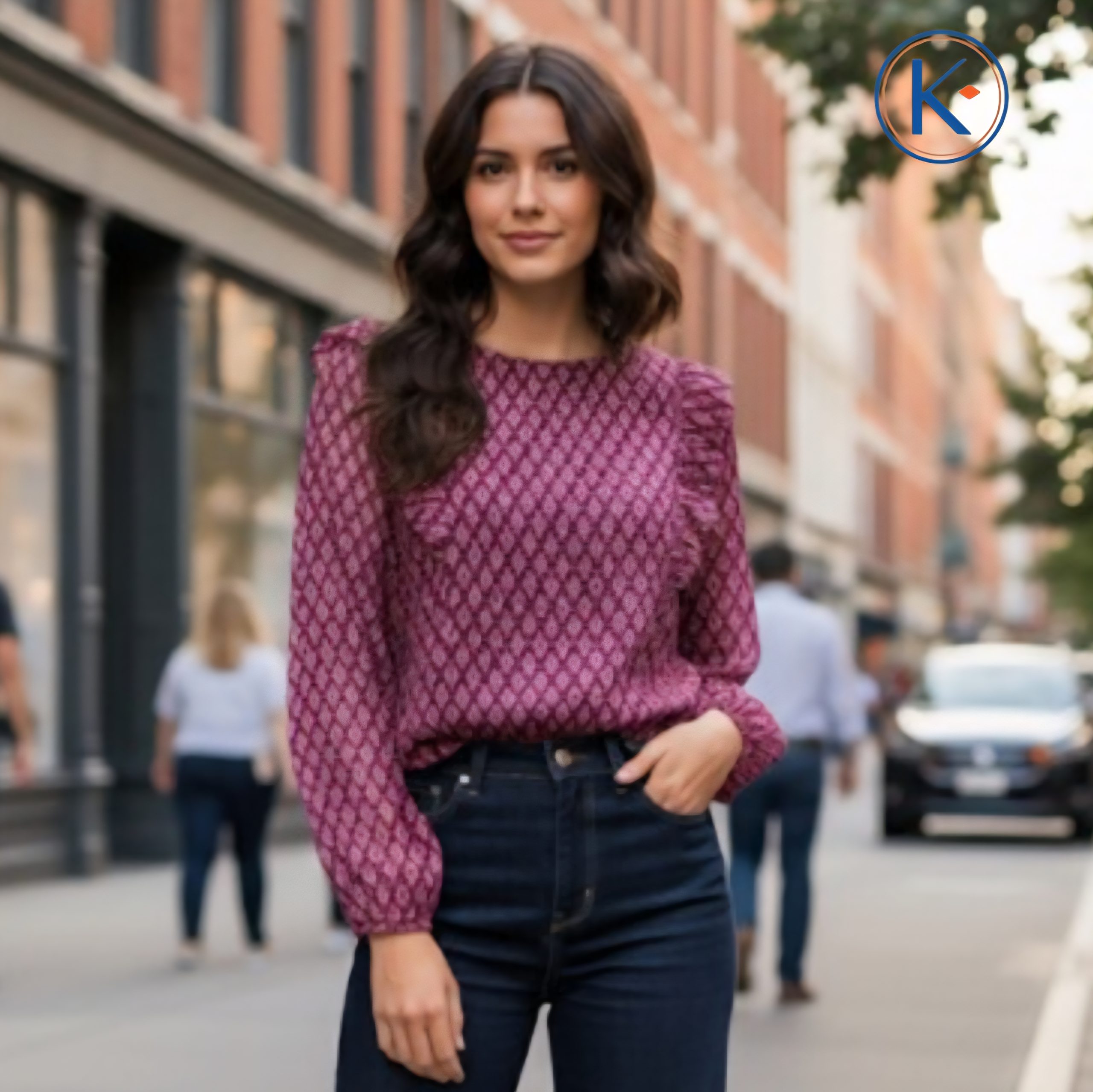 Camisa de gasa cropped con volantes mujer