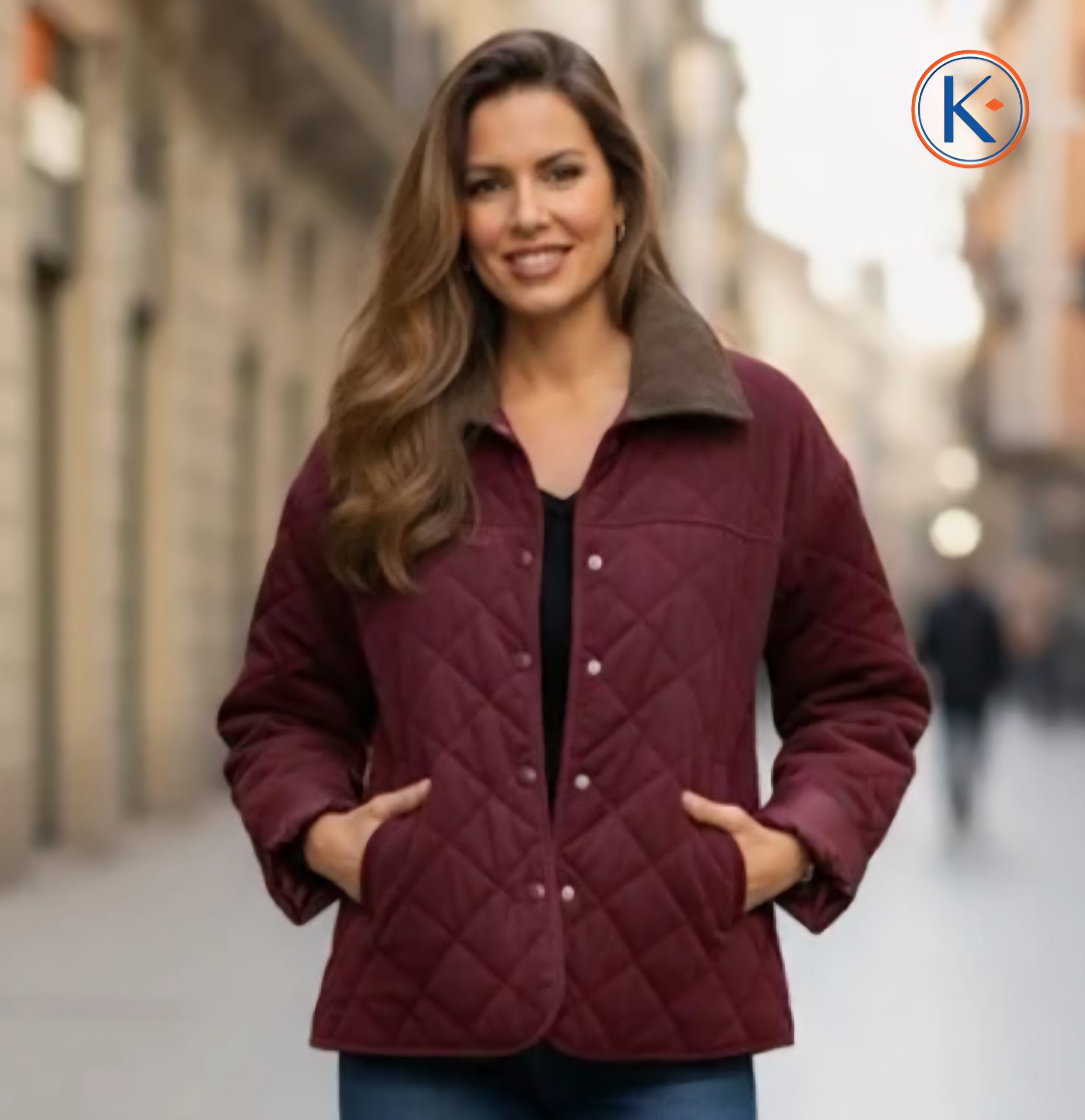 Chaqueta tipo pana guateada mujer cuello marrón granate o verde