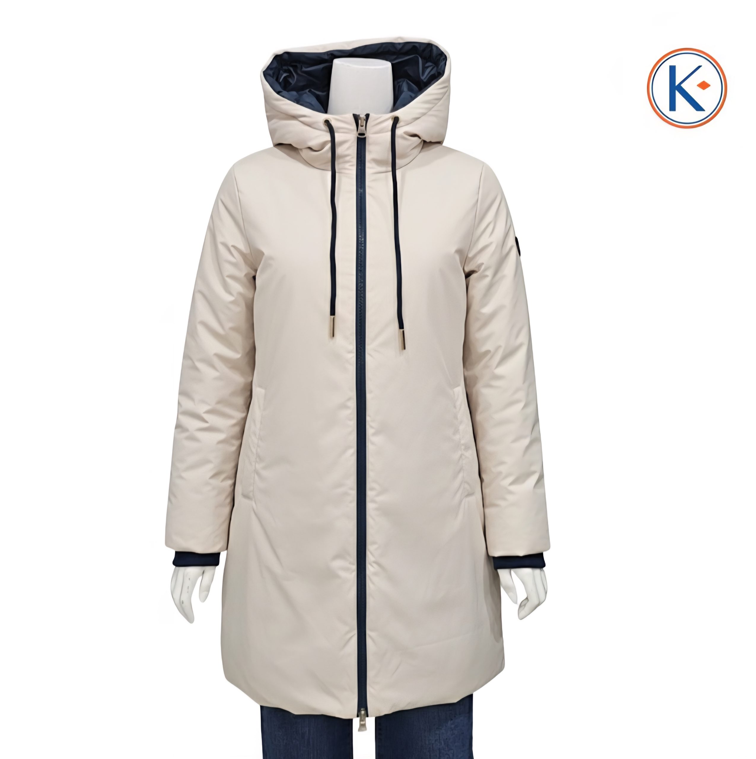 Abrigo acolchado mujer reversible azul beige capucha