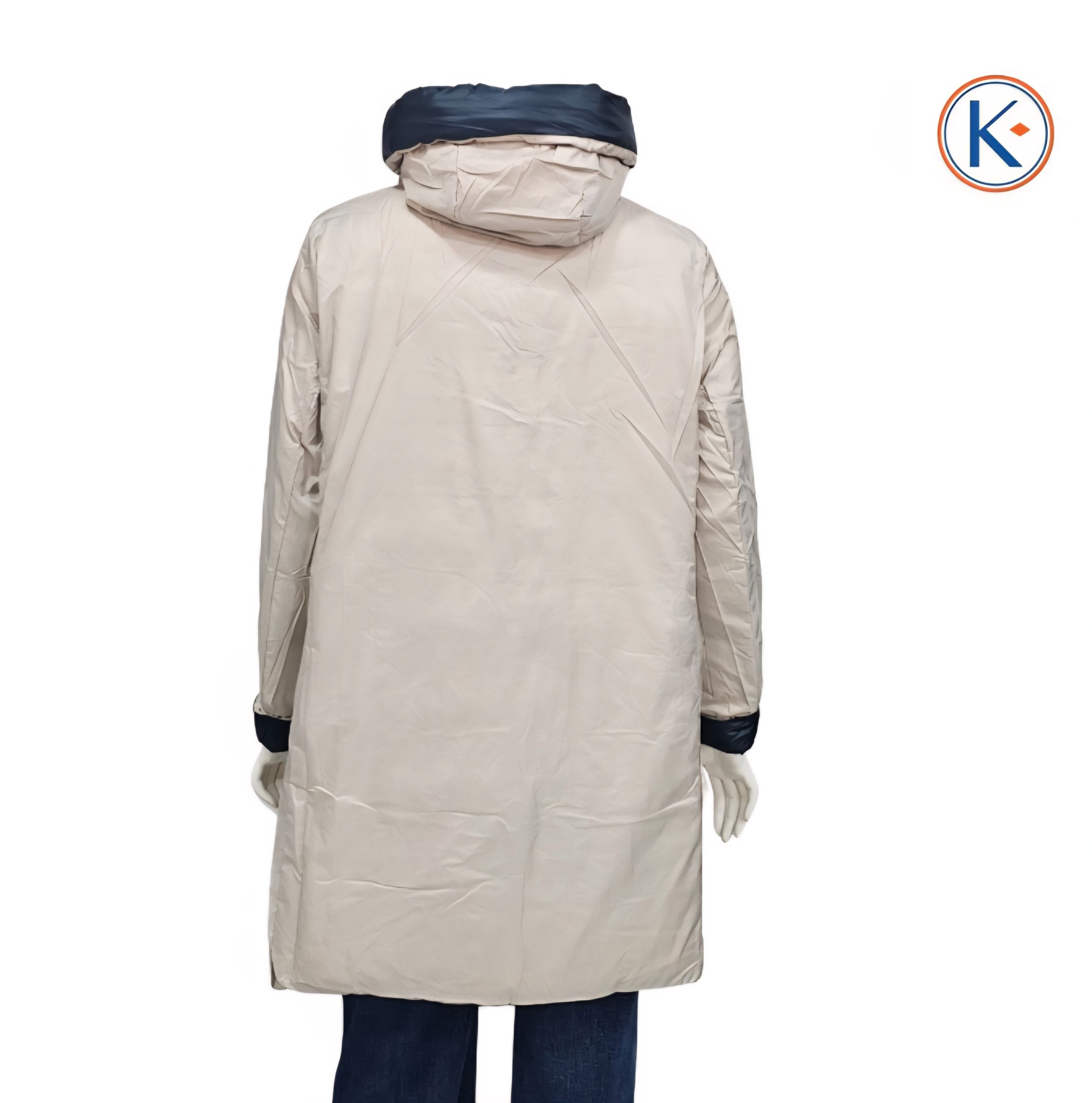 Abrigo acolchado mujer reversible azul beige capucha