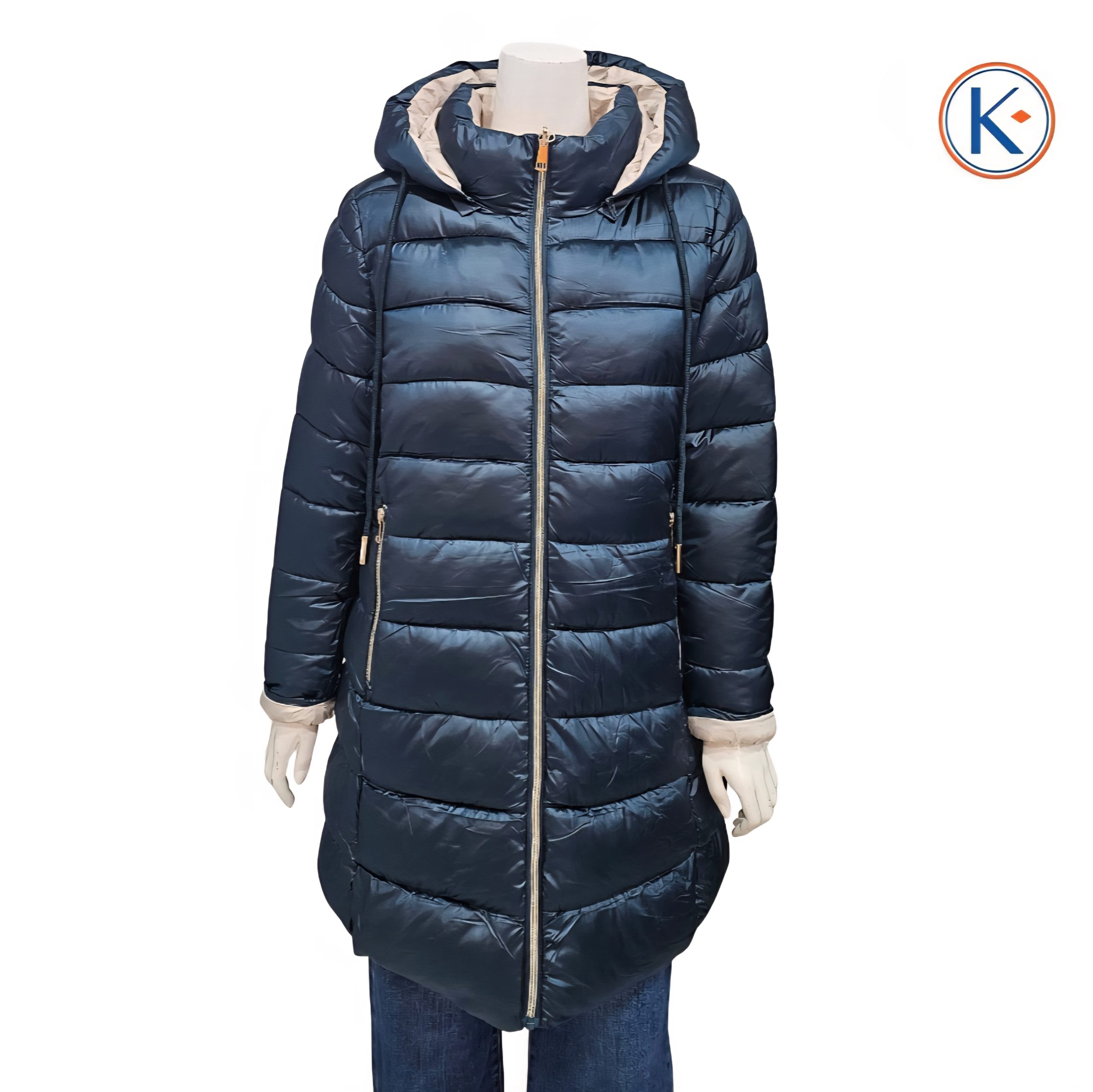 Abrigo acolchado mujer reversible azul beige capucha