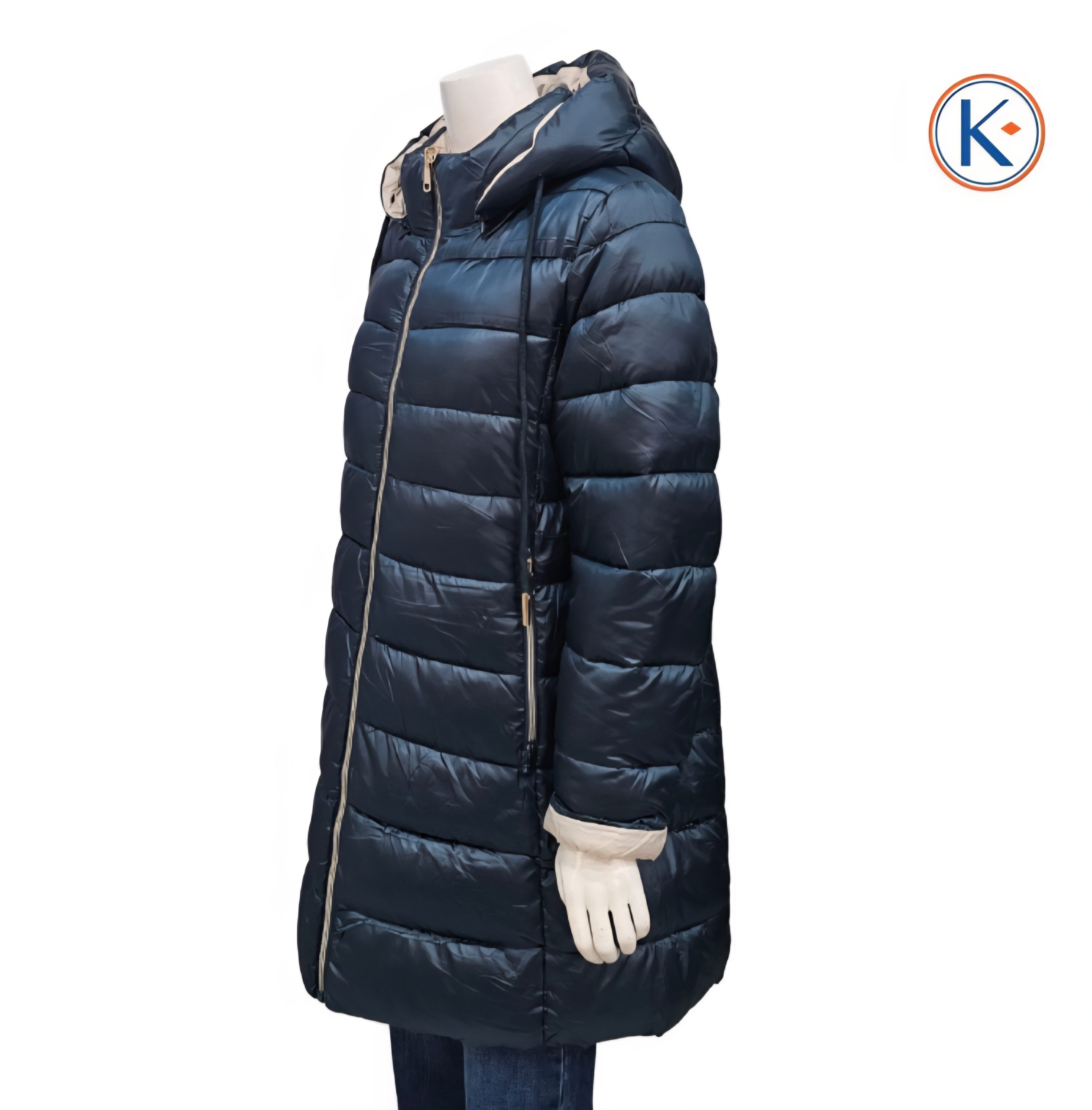 Abrigo acolchado mujer reversible azul beige capucha