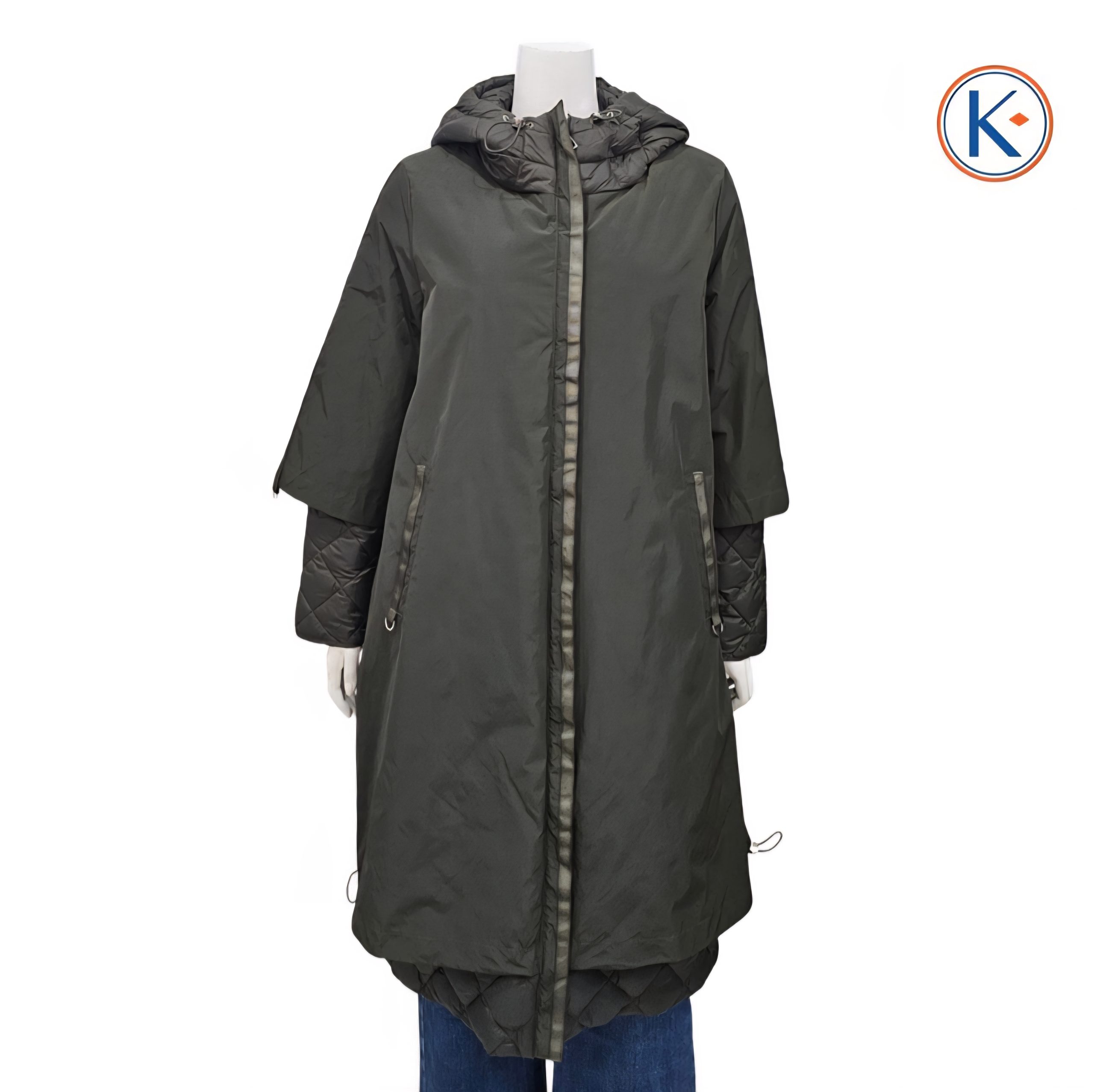 Abrigo acolchado mujer capucha verde caqui