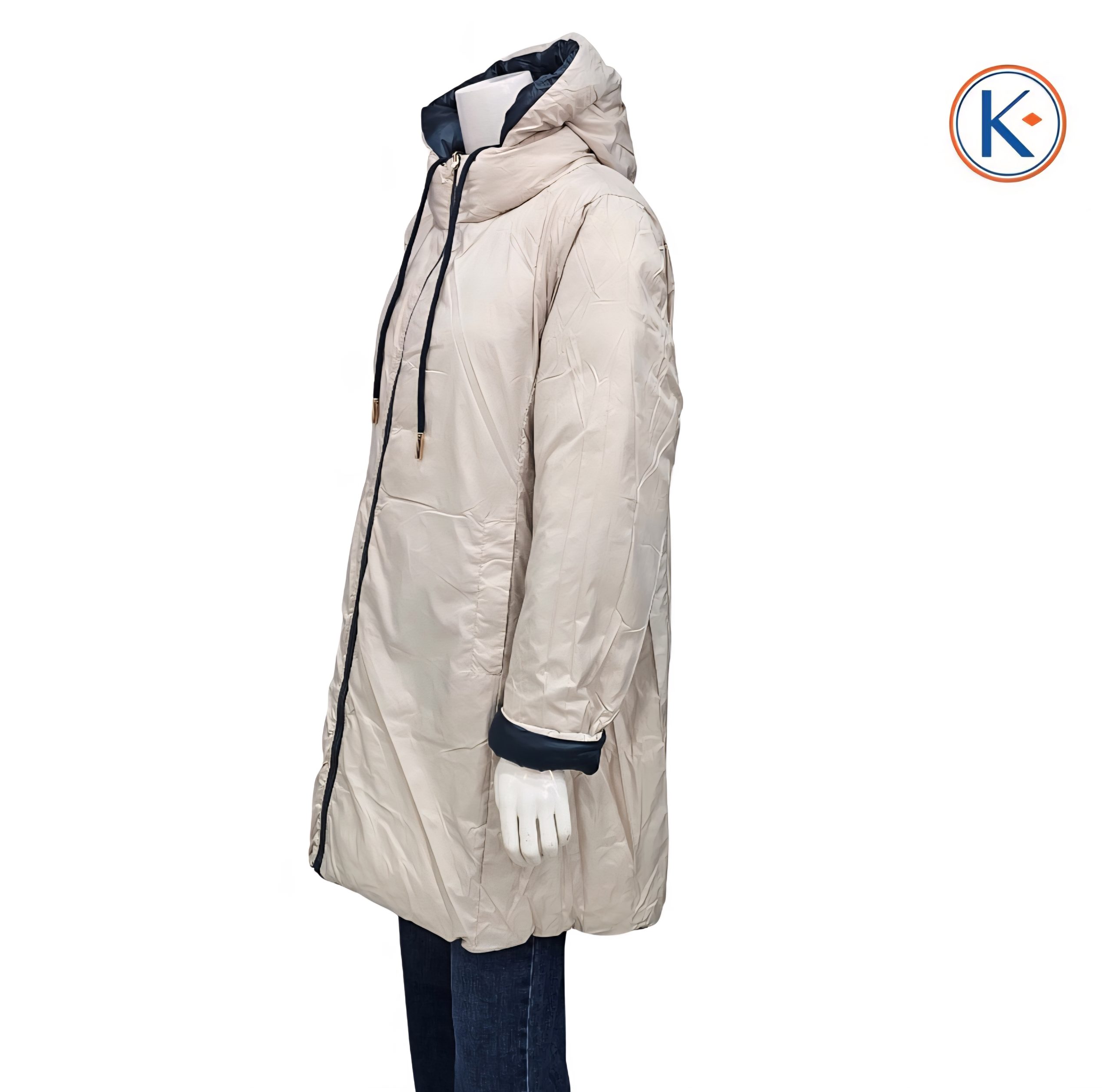 Abrigo acolchado mujer reversible azul beige capucha