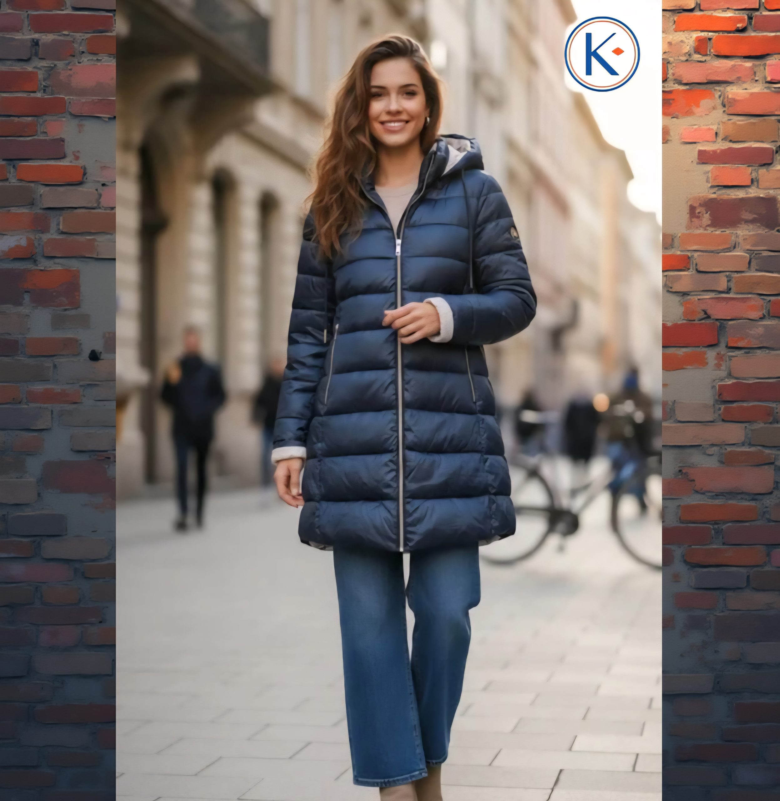 Abrigo acolchado mujer reversible azul beige capucha