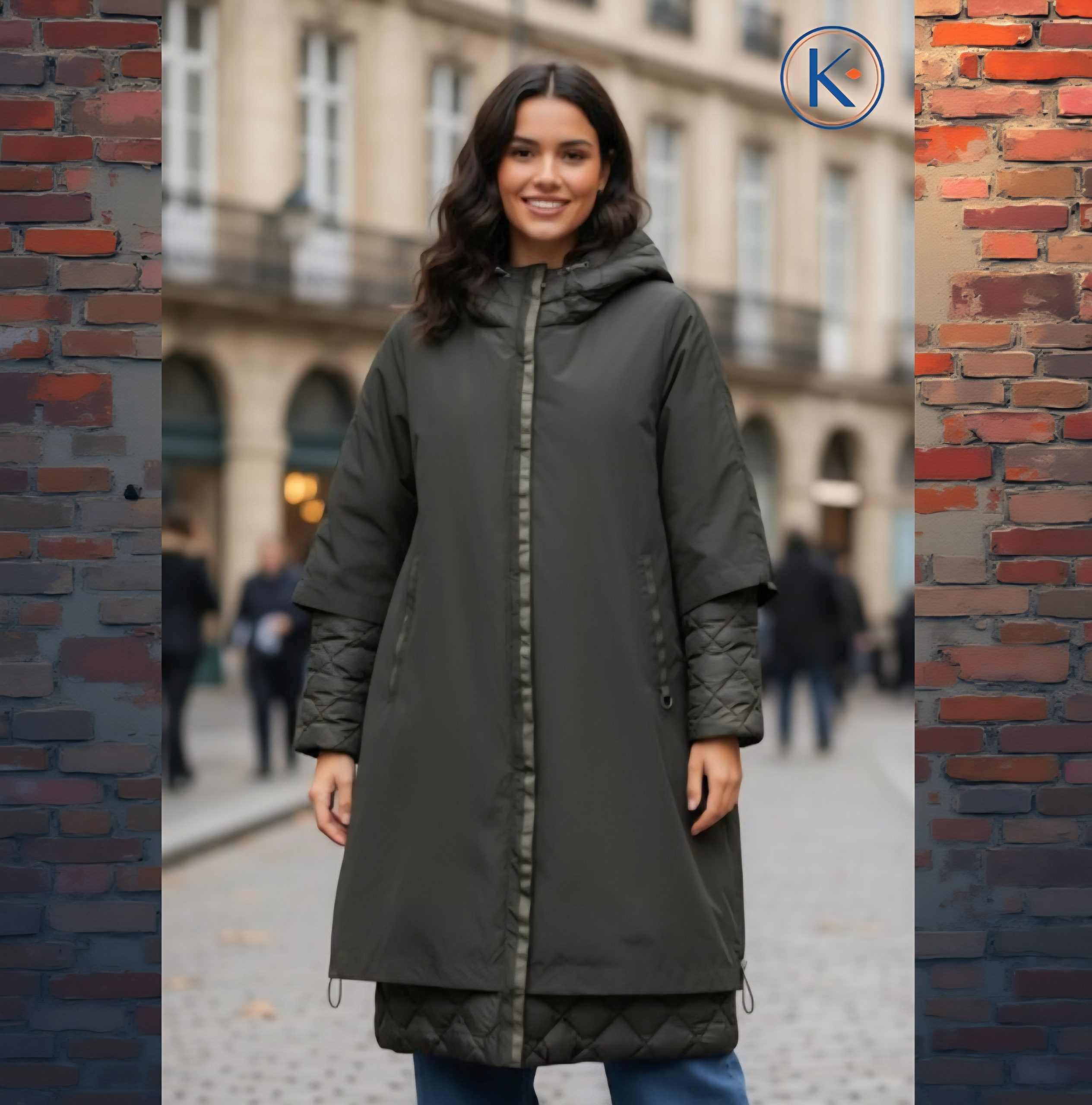 Abrigo acolchado mujer capucha verde caqui