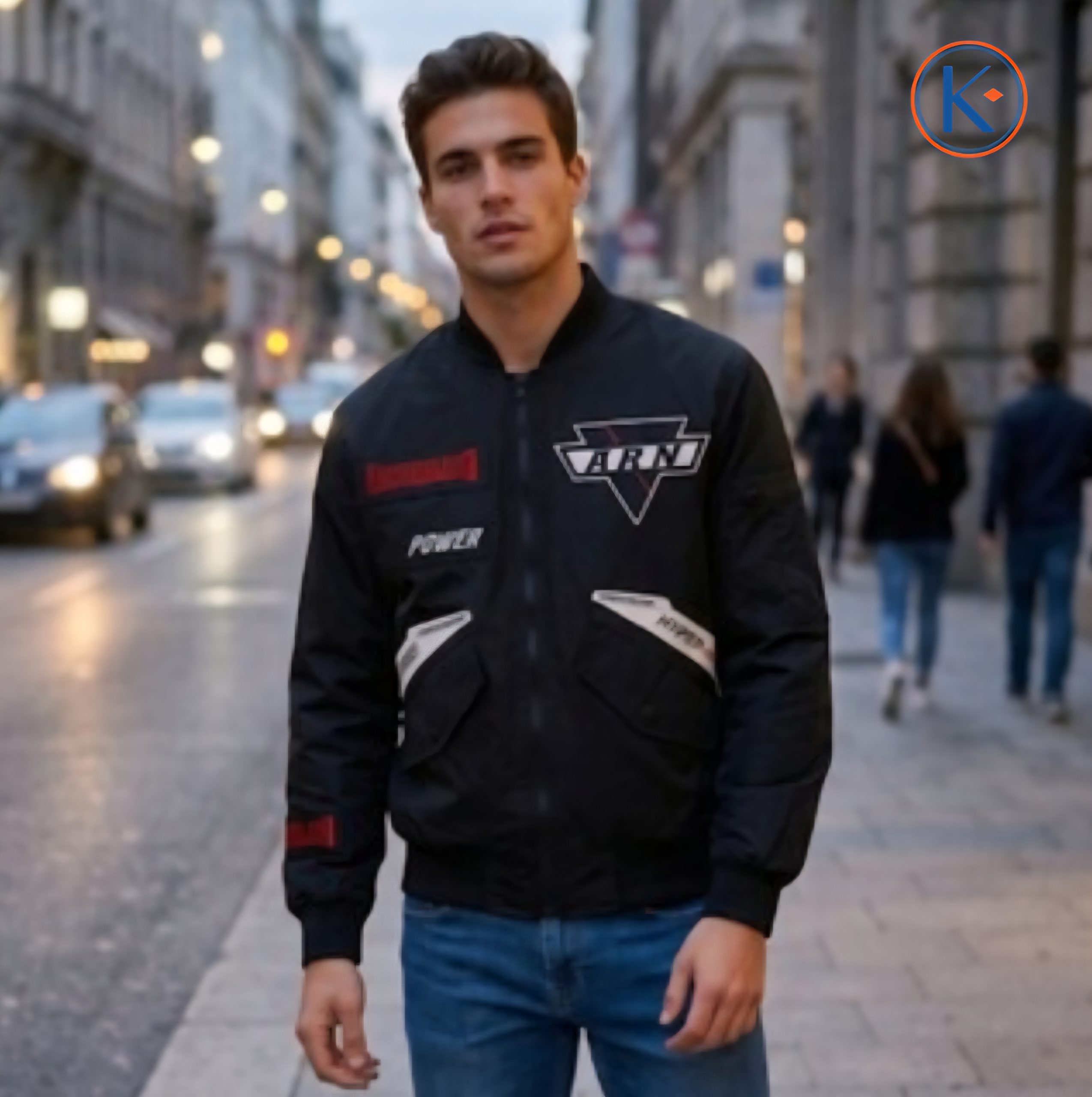 Cazadora bomber con parches hombre negra