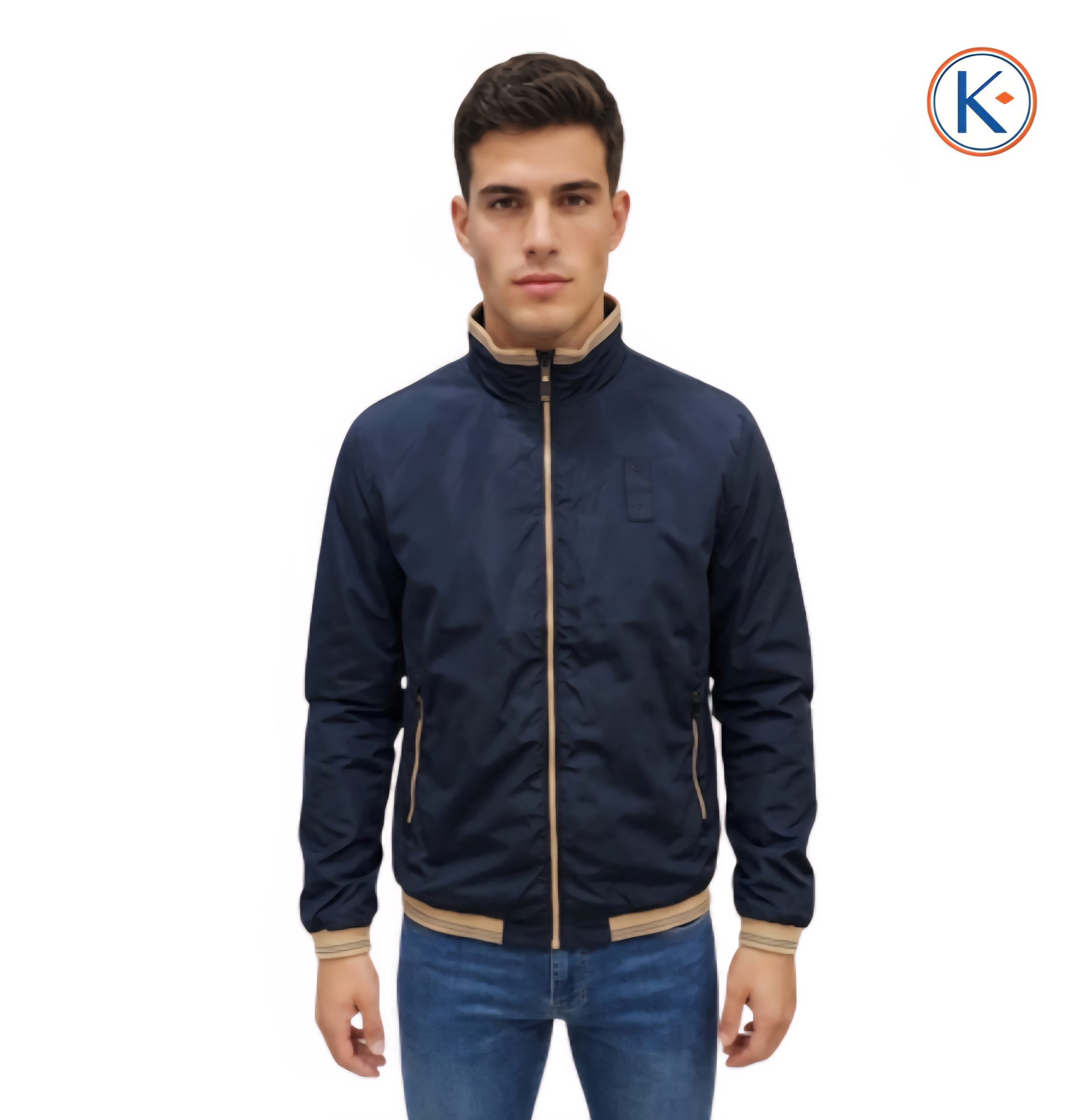 Cazadora bomber hombre azul marino con detalles camel