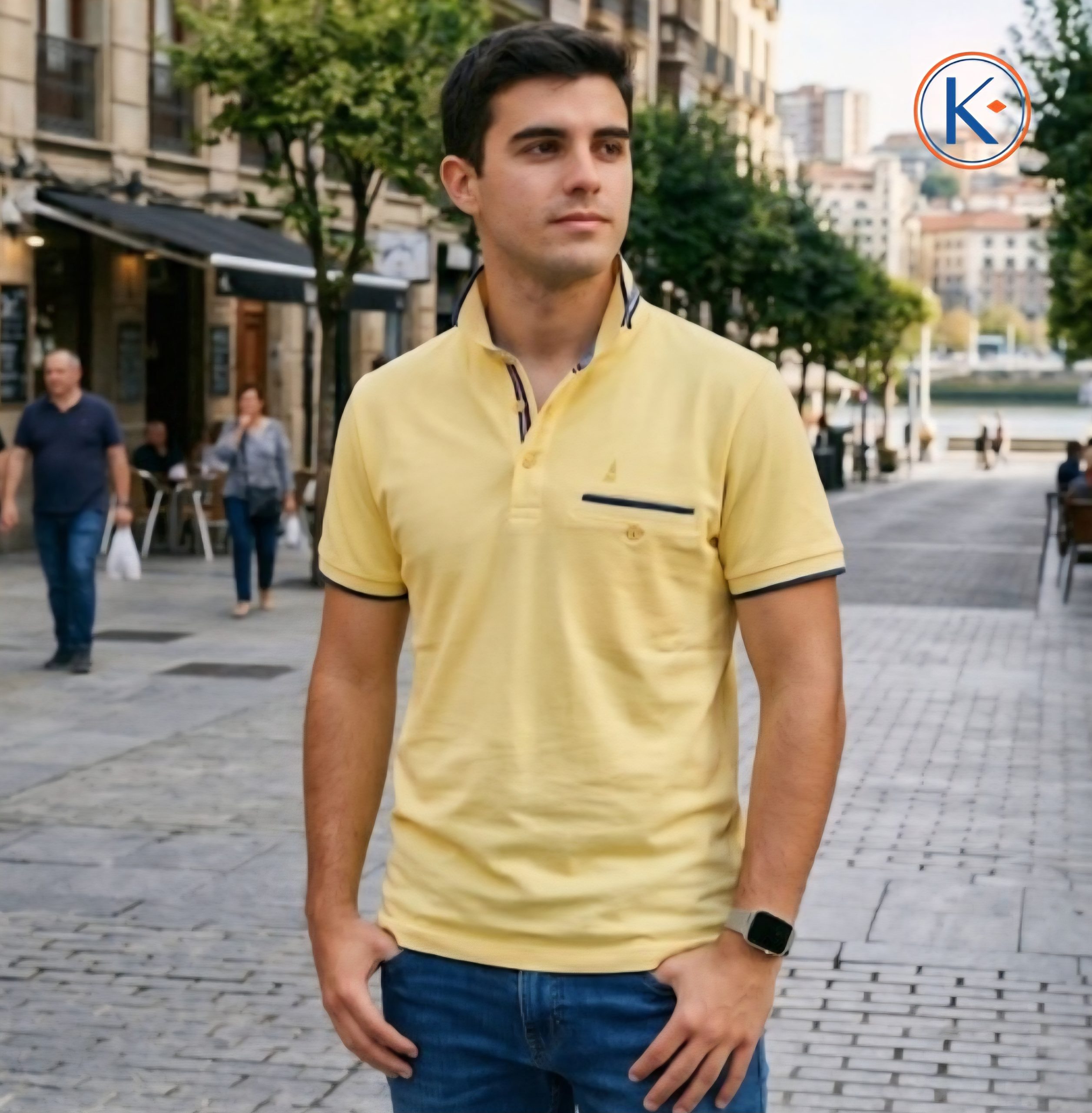 Polo granito Nisko hombre con bolsillo y detalle azul
