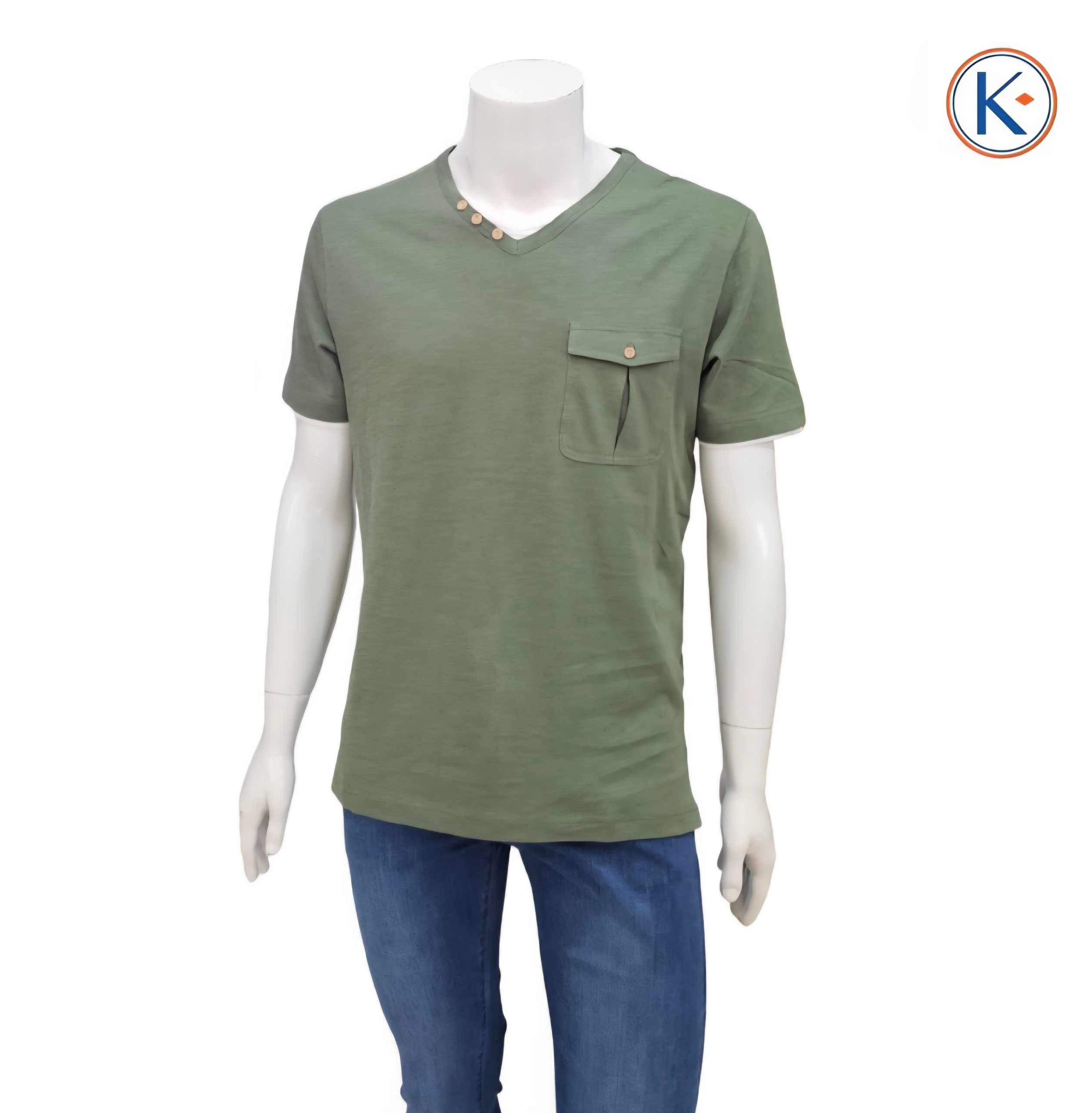 Camiseta hombre cuello pico efecto doble cuello Nisko