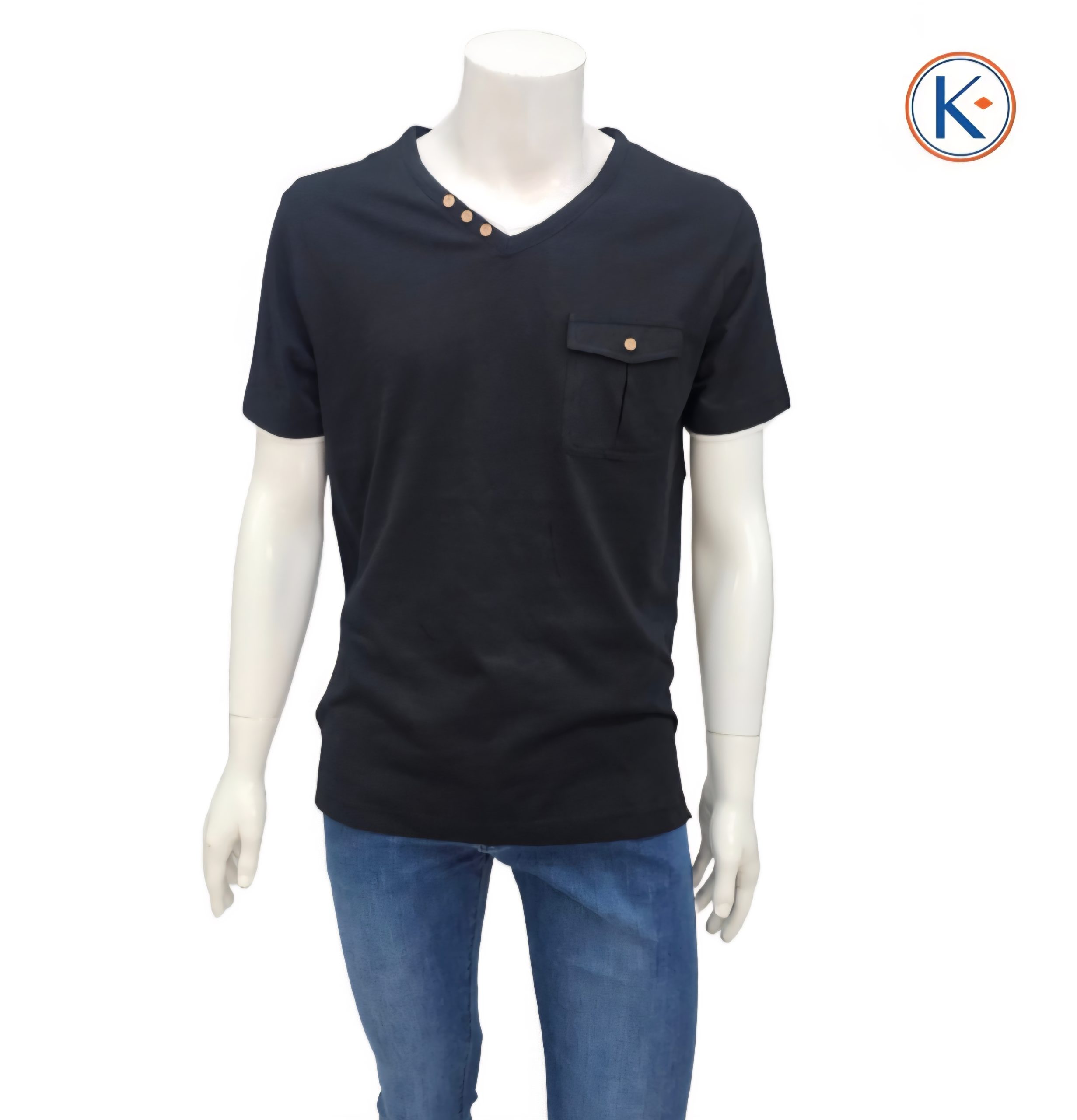 Camiseta hombre cuello pico efecto doble cuello Nisko