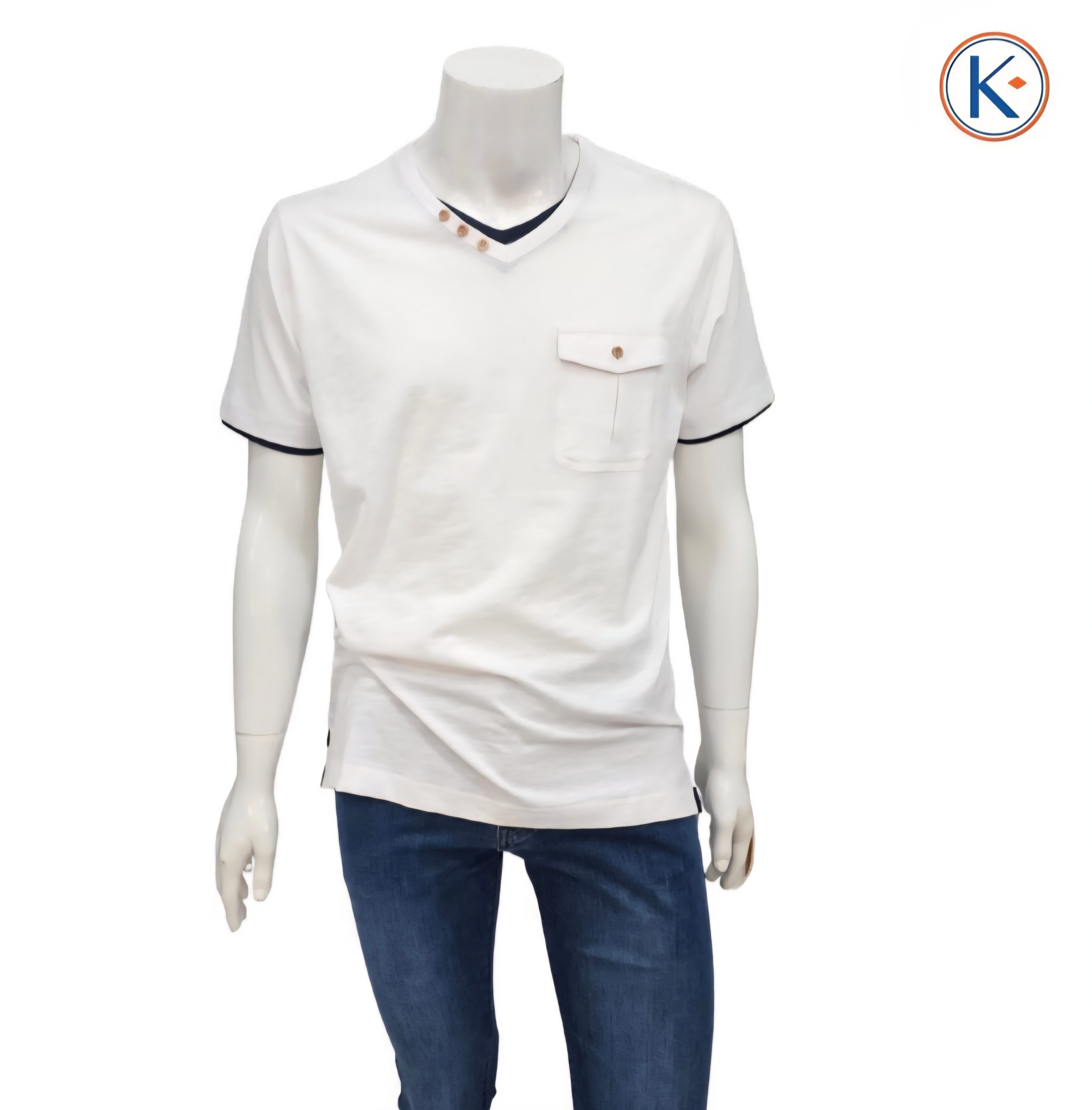 Camiseta hombre cuello pico efecto doble cuello Nisko