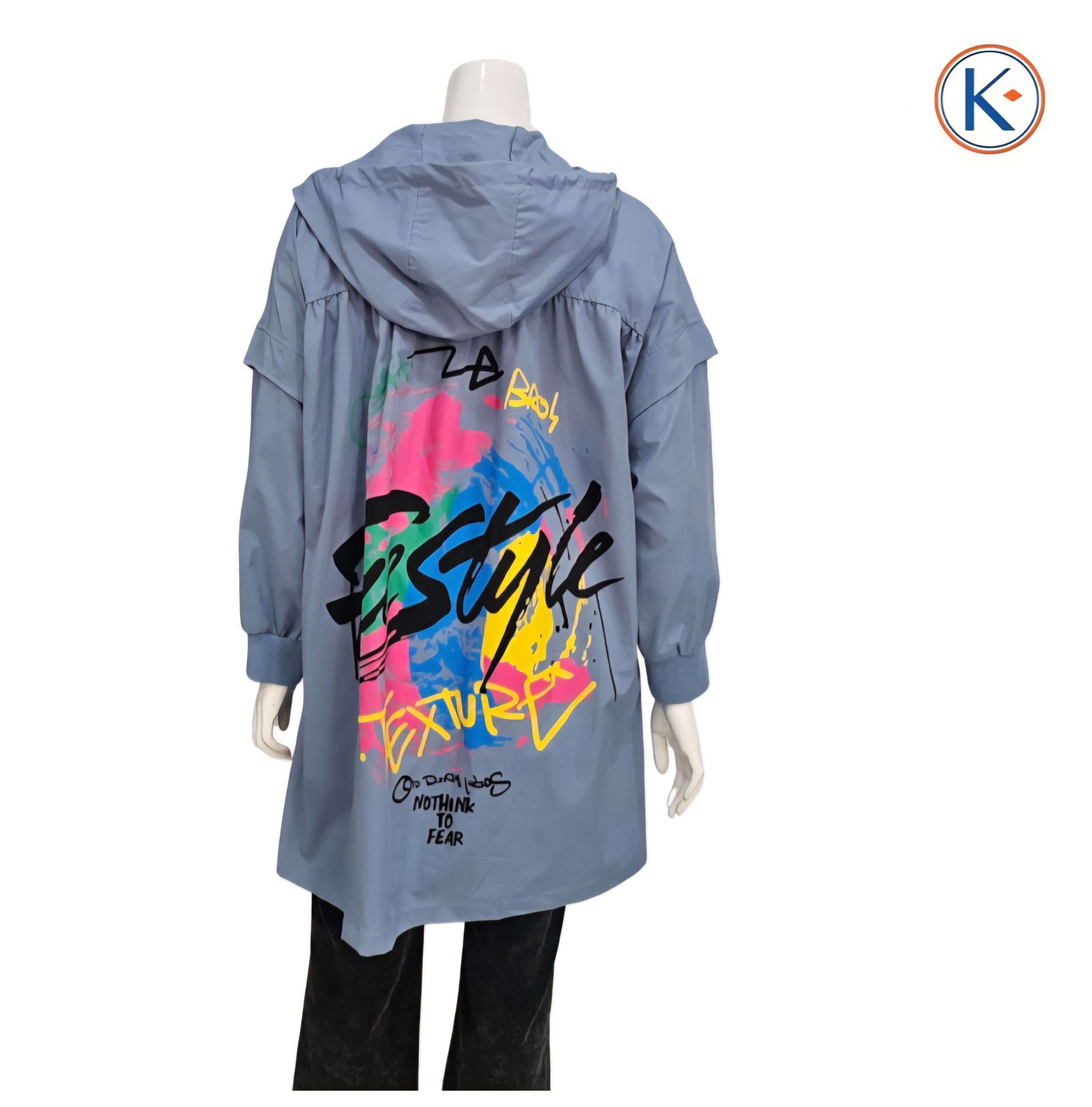 Chaqueta Larga de Mujer Urbana de Primavera con Capucha y Estampado