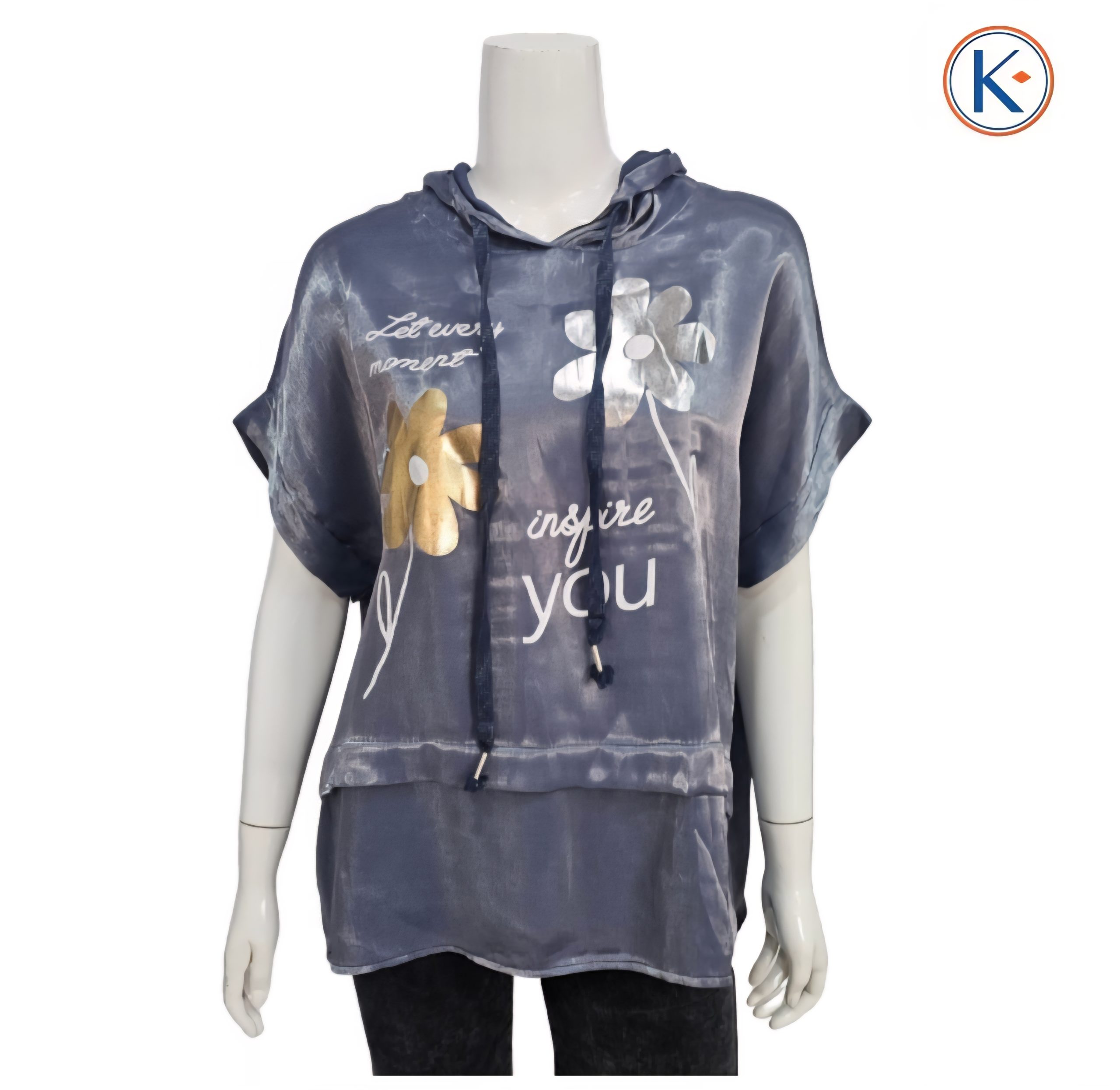 Camiseta brillo de mujer manga corta con capucha