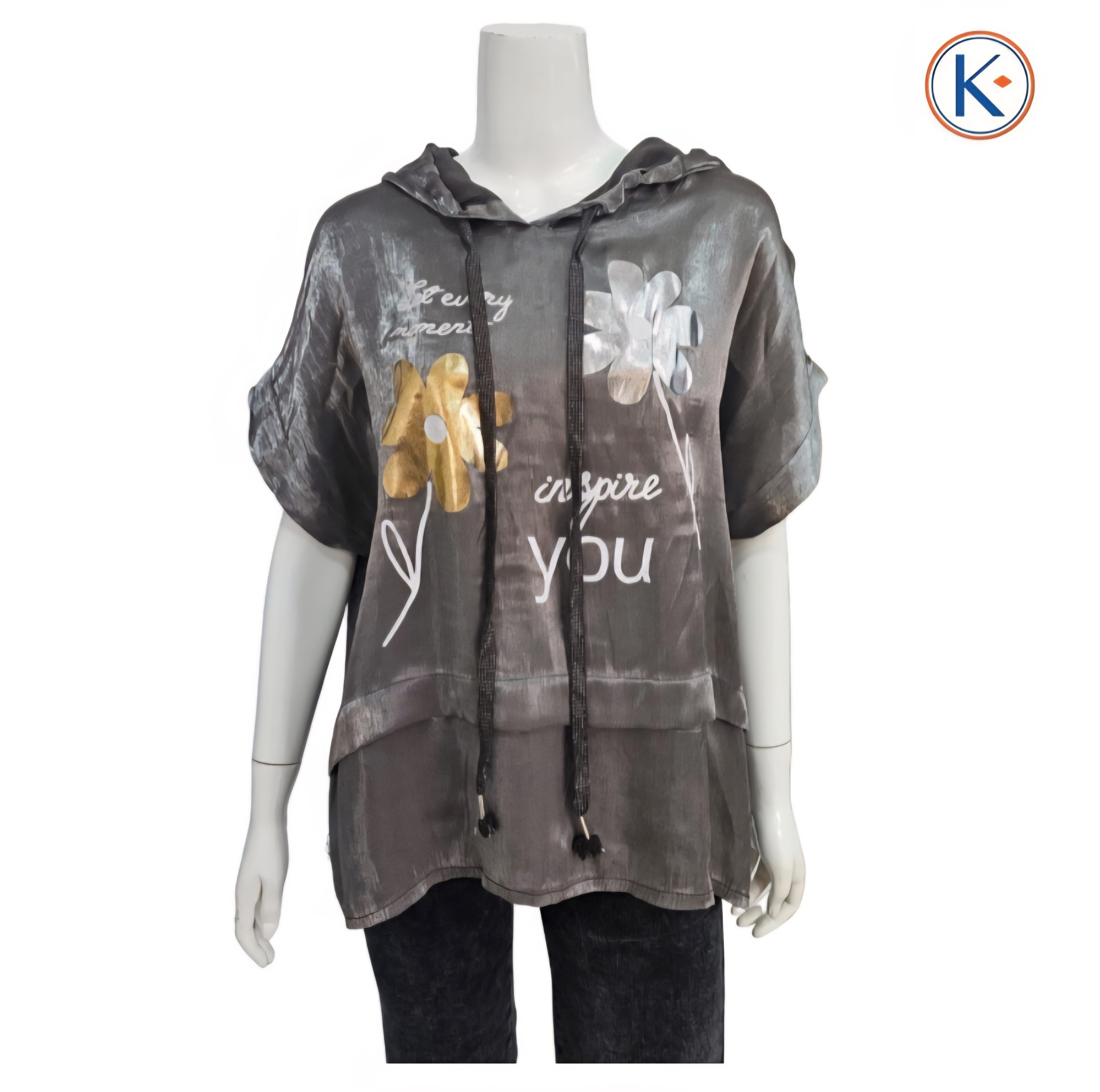 Camiseta brillo de mujer manga corta con capucha