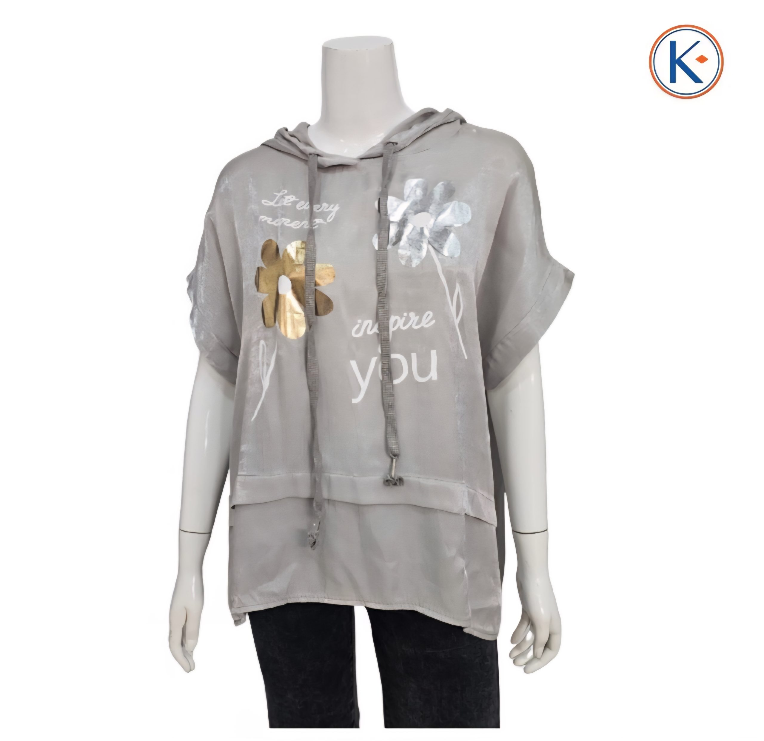 Camiseta brillo de mujer manga corta con capucha