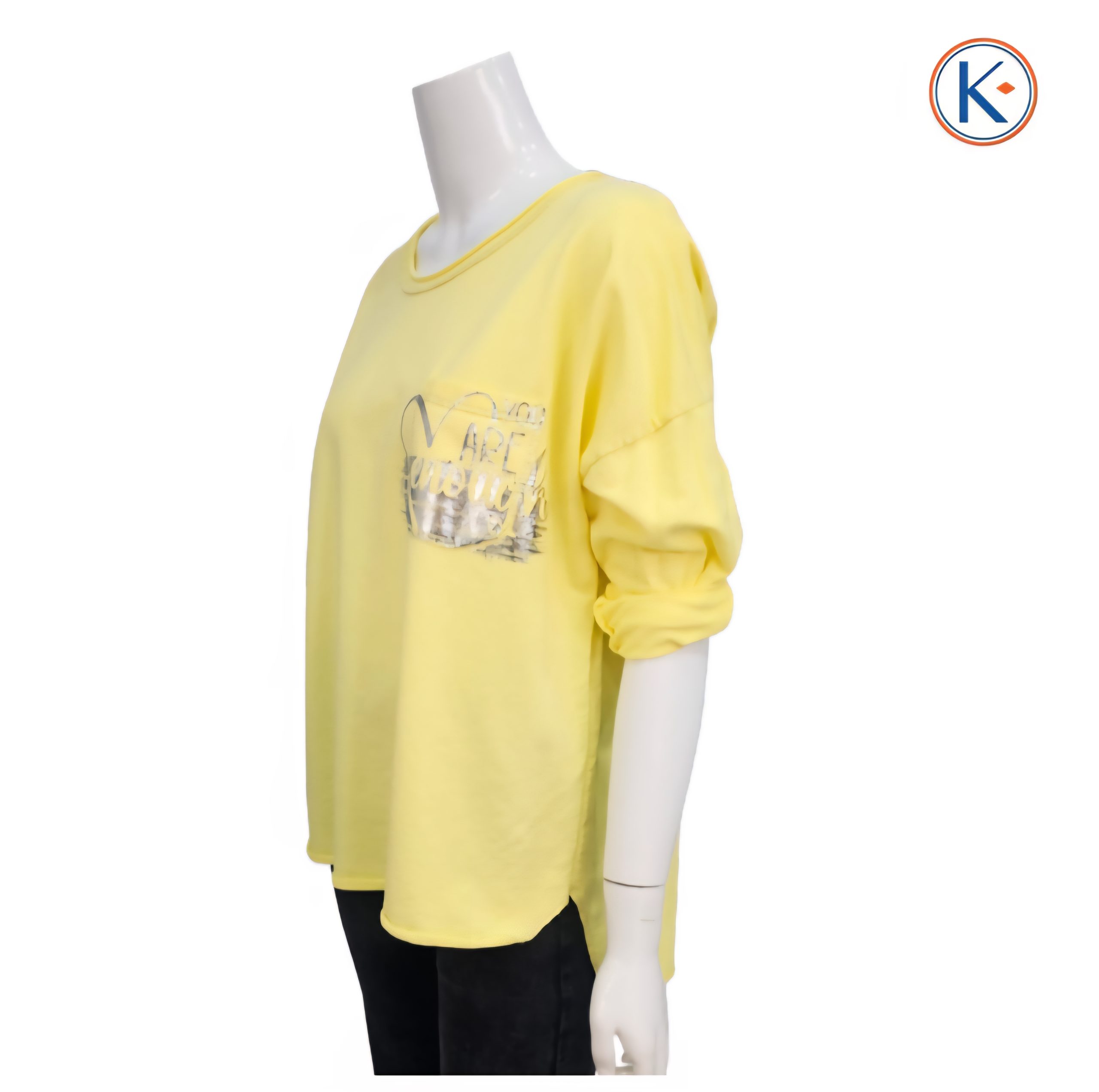 Camiseta mujer de manga larga con bolsillo delantero y detalle plateado