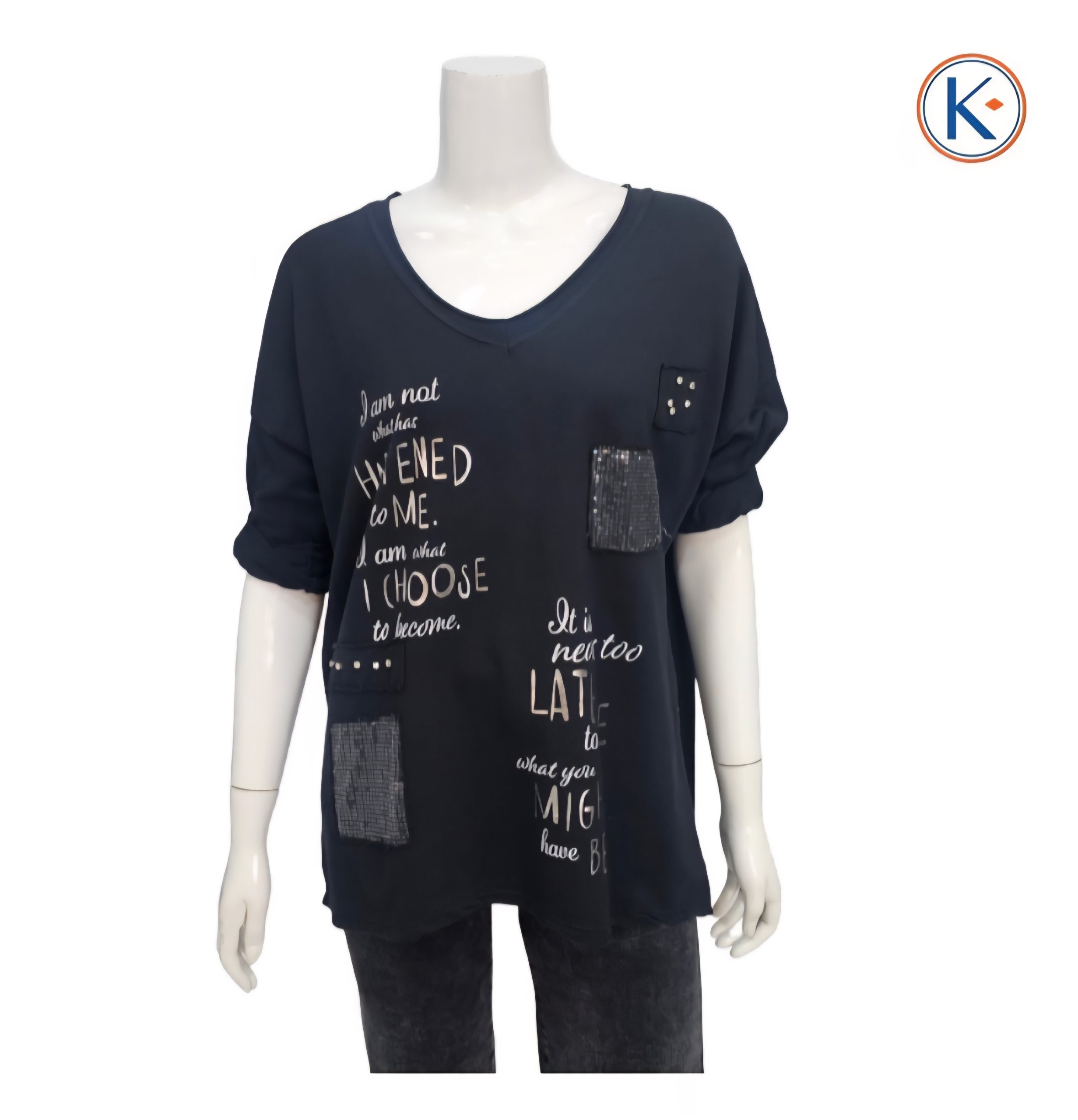 Camiseta tipo sudadera de manga larga con escote pico y detalle frontal