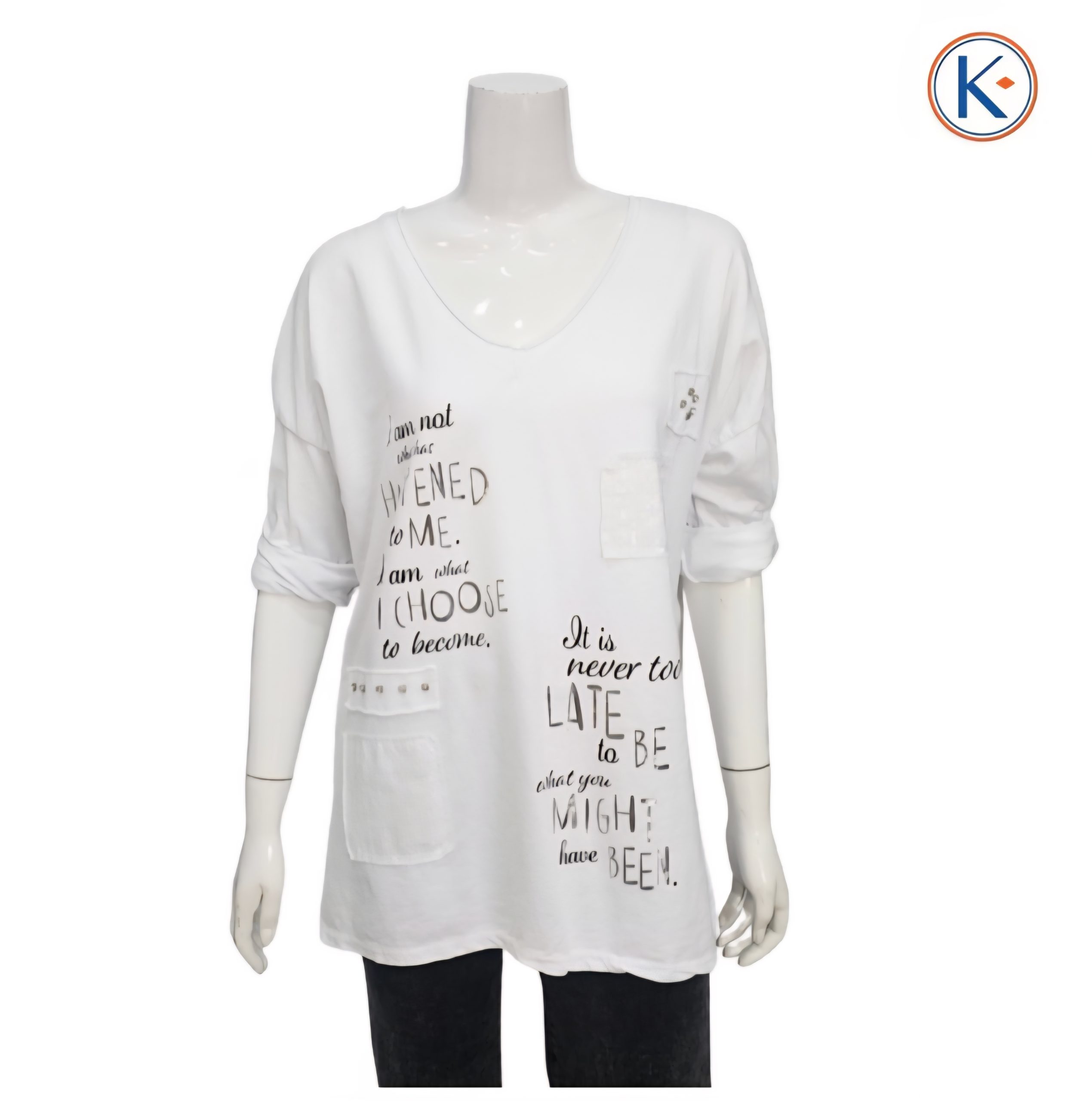Camiseta tipo sudadera de manga larga con escote pico y detalle frontal