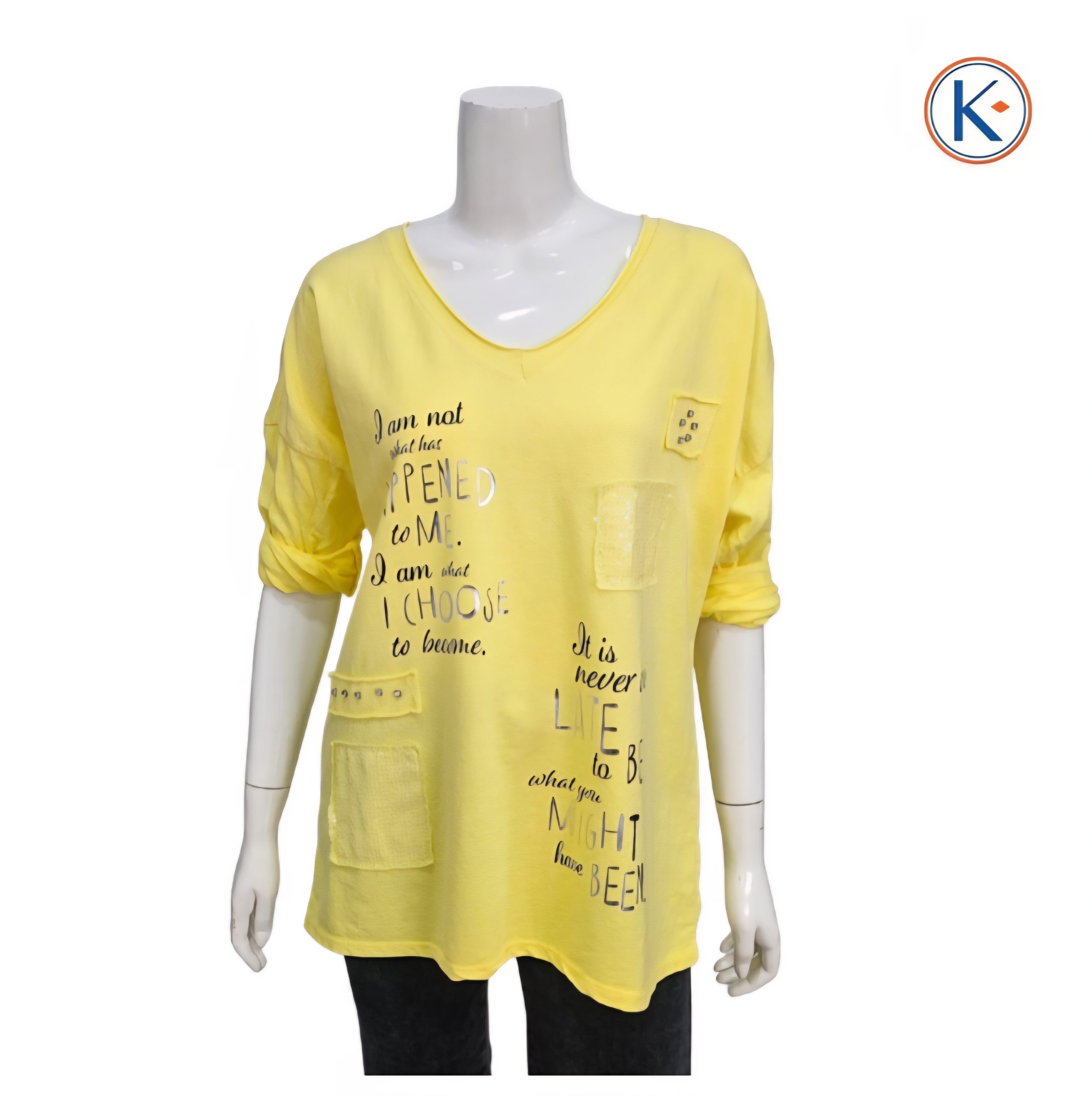 Camiseta tipo sudadera de manga larga con escote pico y detalle frontal