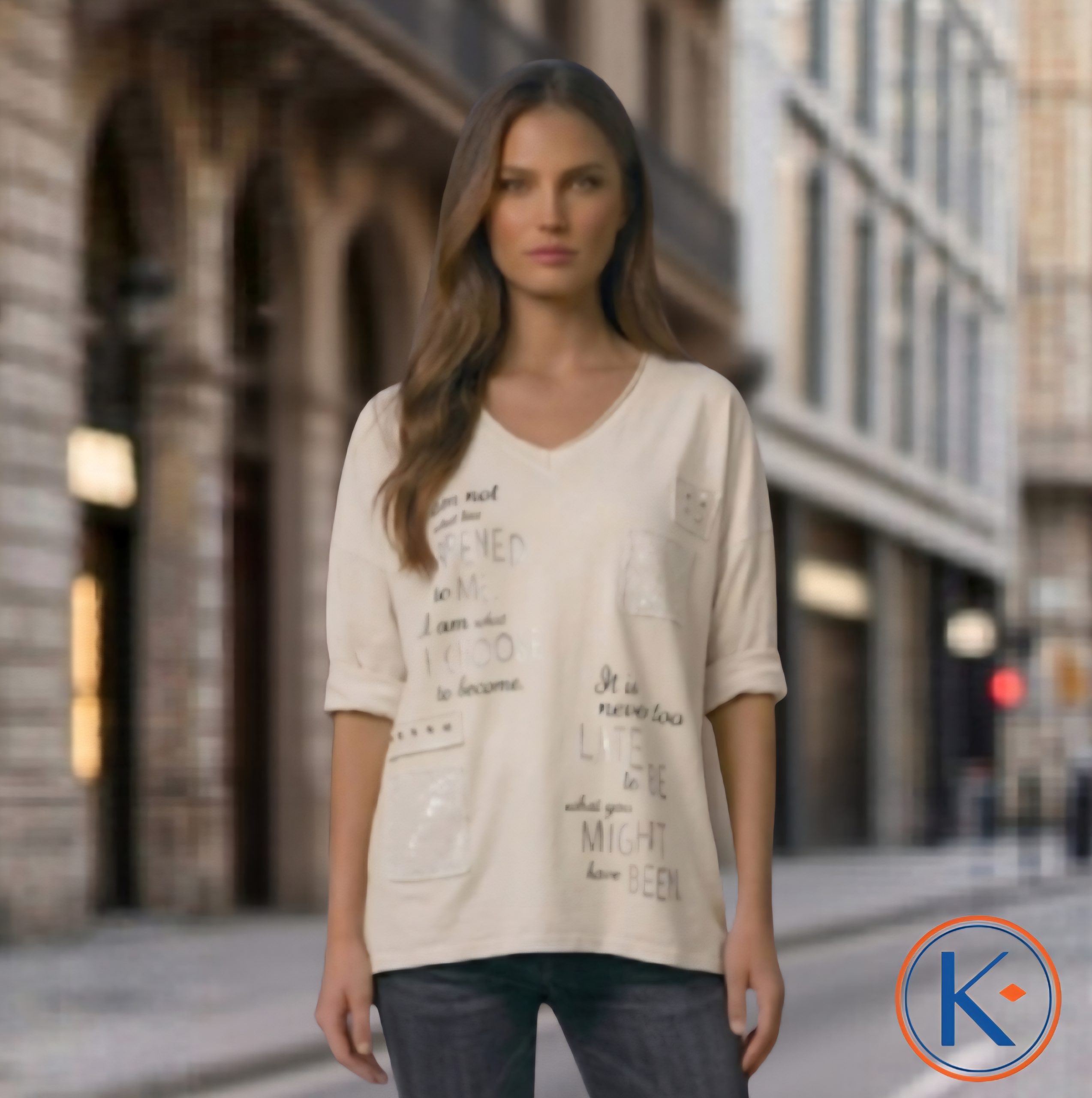 Camiseta tipo sudadera de manga larga con escote pico y detalle frontal