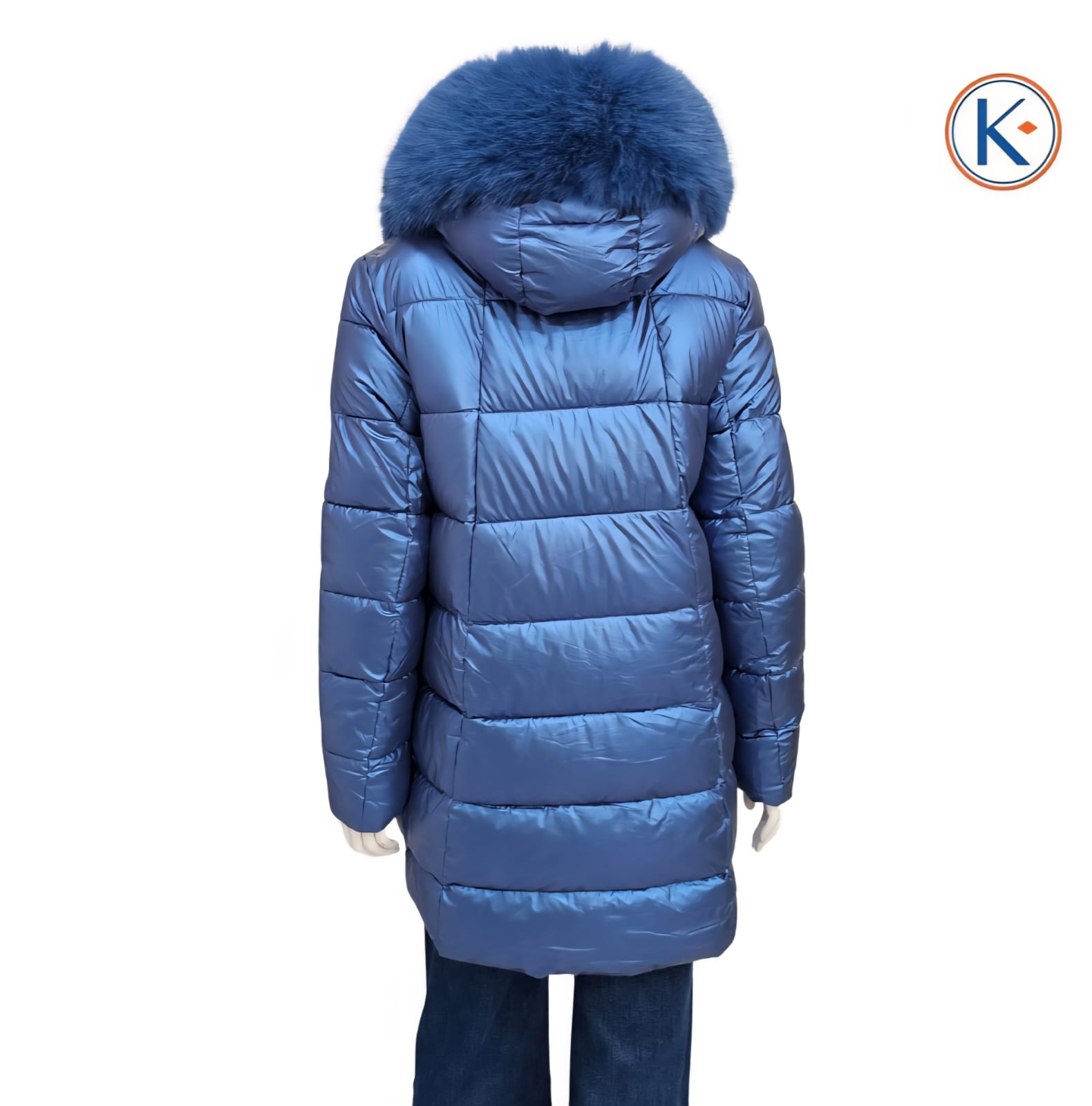 Chaquetón acolchado mujer azul metalizado con capucha y pelo desmontable