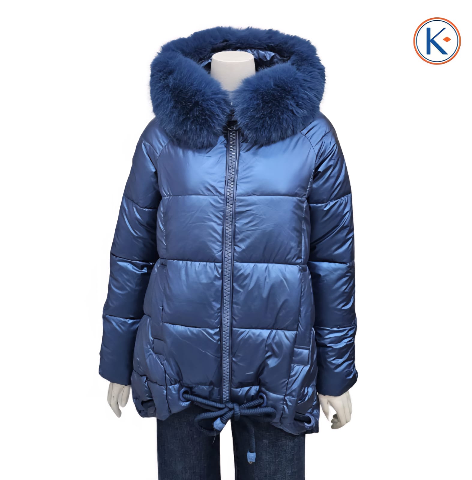 Chaquetón acolchado azul metalizado con cordón
