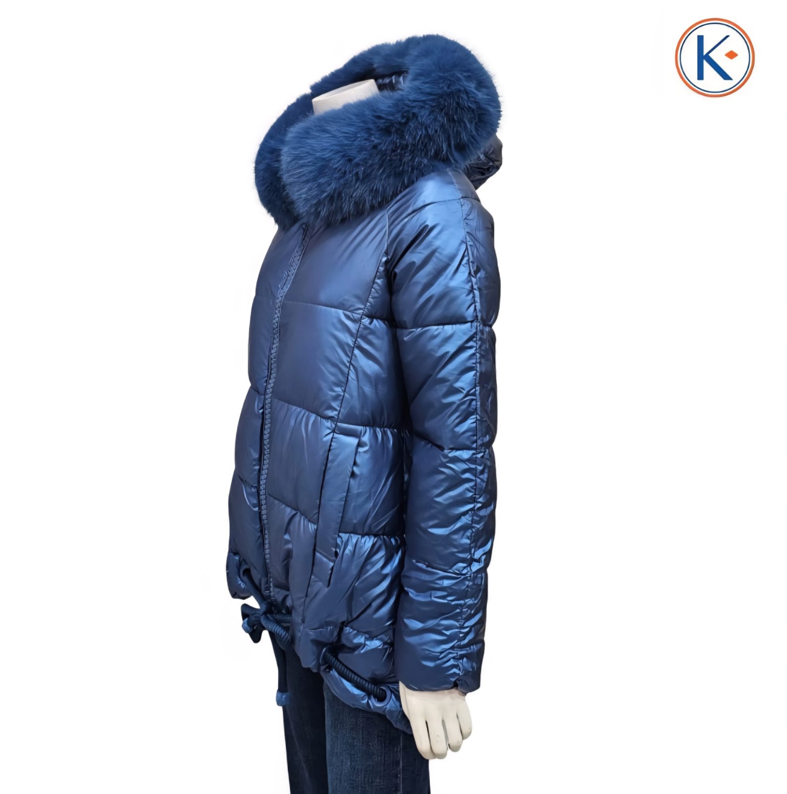 Chaquetón acolchado azul metalizado con cordón