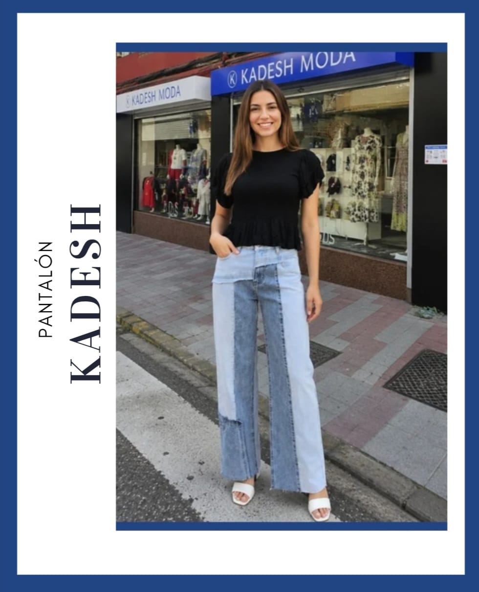 Vaquero combinado denim claro palazzo de tiro alto