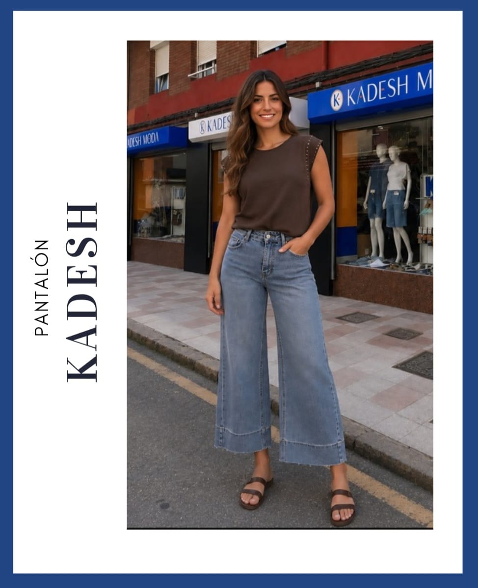 Pantalón vaquero palazzo de mujer con costura retorcida